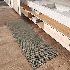 [60% off] Upgraded Waffle Runner Rug, Super Absorbent Non Slip Bath Mats for Bathroom Floor, Machine Washable Bathroom Runner Rug with Tassels, Ideal for Hallway Bedroom Laundry Room, Dark Green, 17" x 72"