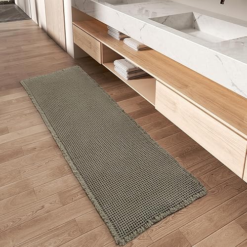 Miniatura 56 de Alfombra de pasillo de punto gofre mejorada súper absorbente antideslizante para suelo de baño, lavable a máquina, alfombra de pasillo de baño