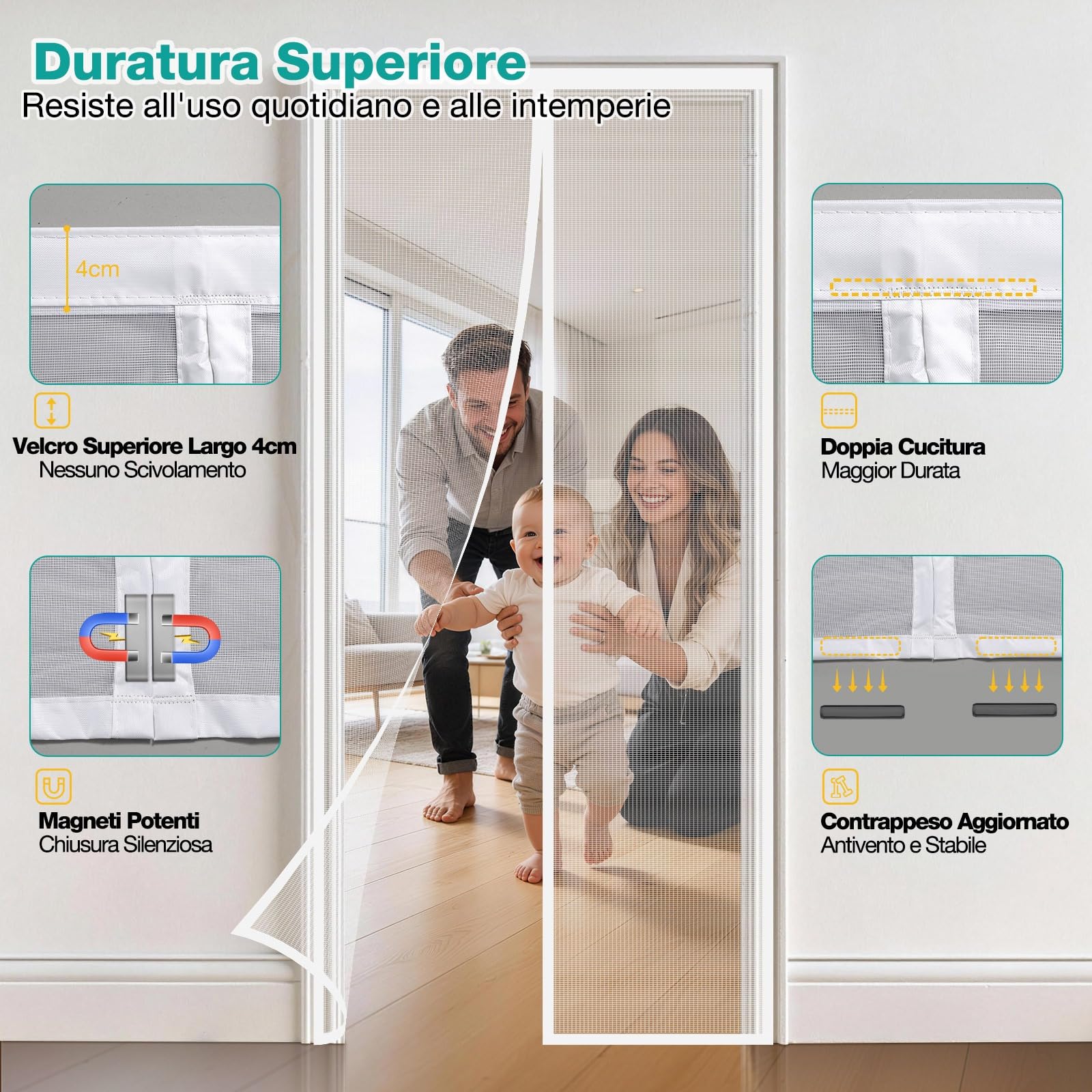 Zanzariera Magnetica 240x240cm Bianco, Tenda Zanzariera Magnetica Porta Finestra Rete Fine, Anti Insetti Traspirante Chiusura Automatica per Porta Finestra Balcone Soggiorno Ingresso
