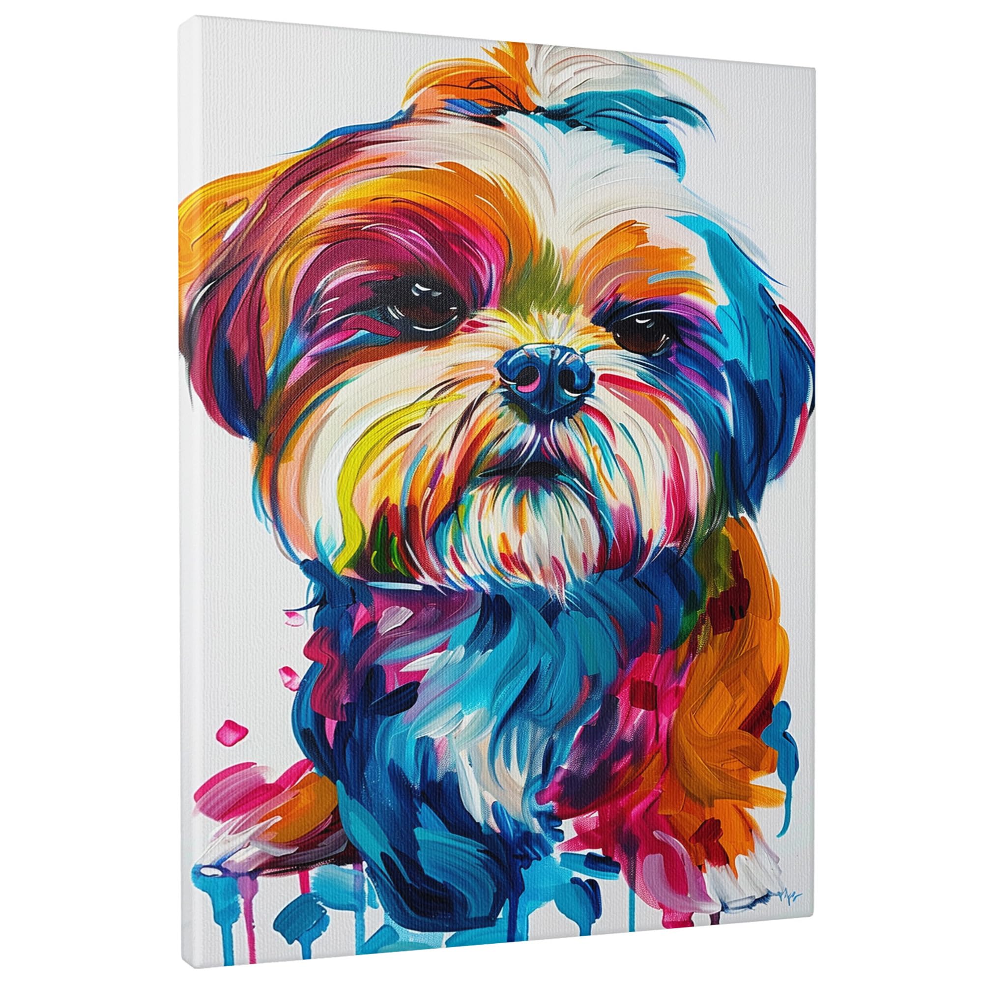 Colorful Shih Tzu Canvas Wall Art, Rainbow Pet Portrait Prints, Abstract Wall Art Home Decor For Living Room, Bedroom, Office, Unframed 12x16 Inch