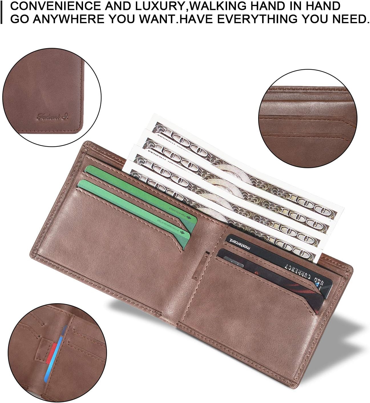 Fadiant I Slim Wallet for Men -Thin Bifold Genuine Leather RFID Blocking Minimalist Stylish Front Pocket Mens Wallets (Coffee-Pull Tab)