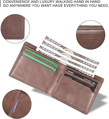 Miniatura 5 de Cartera delgada para hombre, de piel auténtica, plegable, con bloqueo RFID, minimalista, elegante, bolsillo frontal, carteras para hombre (pestaña