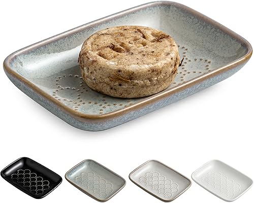 Miniatura 14 de Gomakren Jabonera para ducha, soporte para jabón de bar, jaboneras de cerámica para jabón en barra, soporte de esponja, bandeja de jabón para baño y