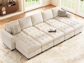 Belffin Velvet Modular Sectional Sofa Oversized 10-seat Sectional Sleeper Sofa Modular with Storage Ottoman Convertible Sectional Couch Bed with Reversible Chaise Blue