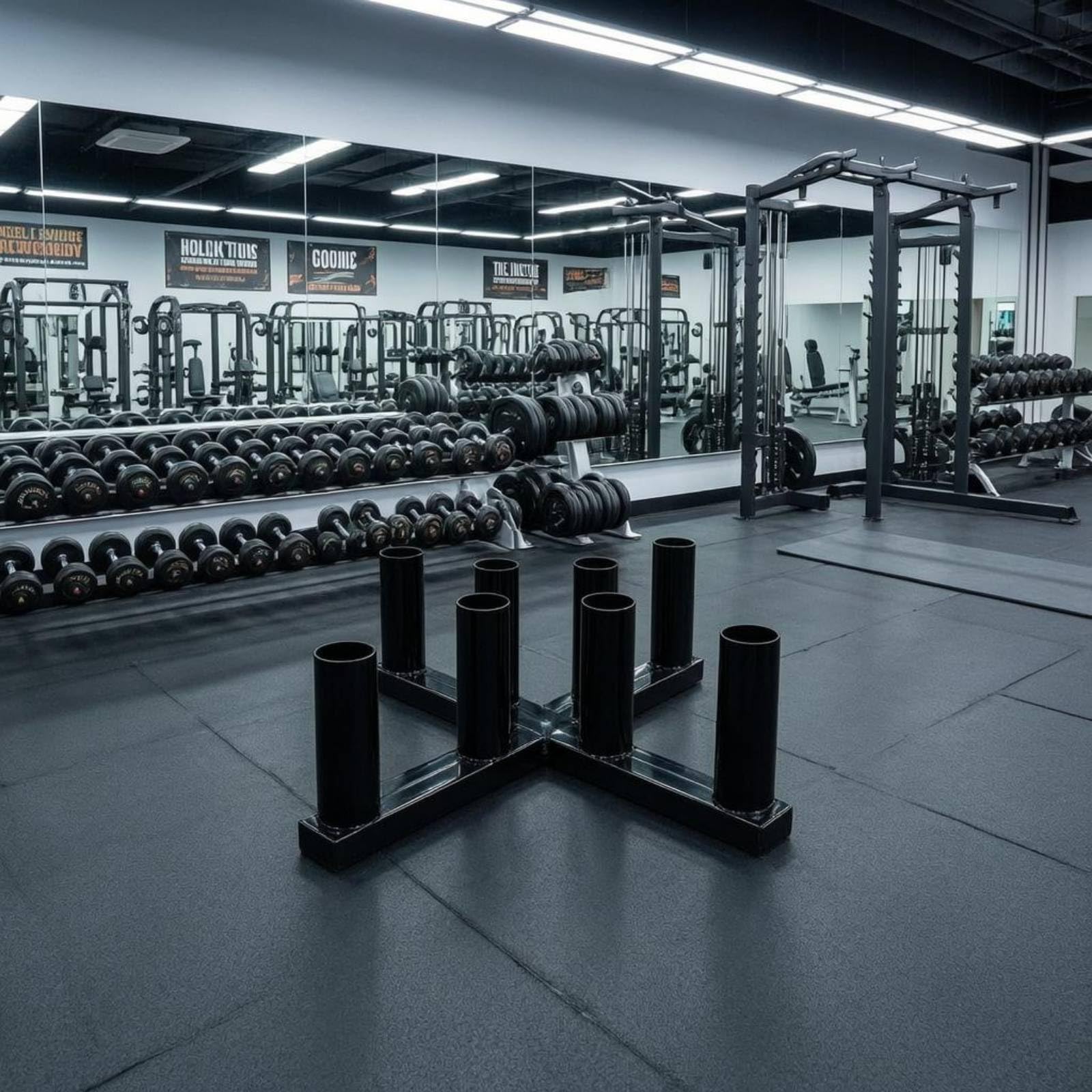 Harilla Soporte para Barras Olímpicas Rack Barra Pesas Organizador Soporte Vertical Base en Cruz Acero 8 Posiciones Mantiene Suelo Libre Compatible con Barras