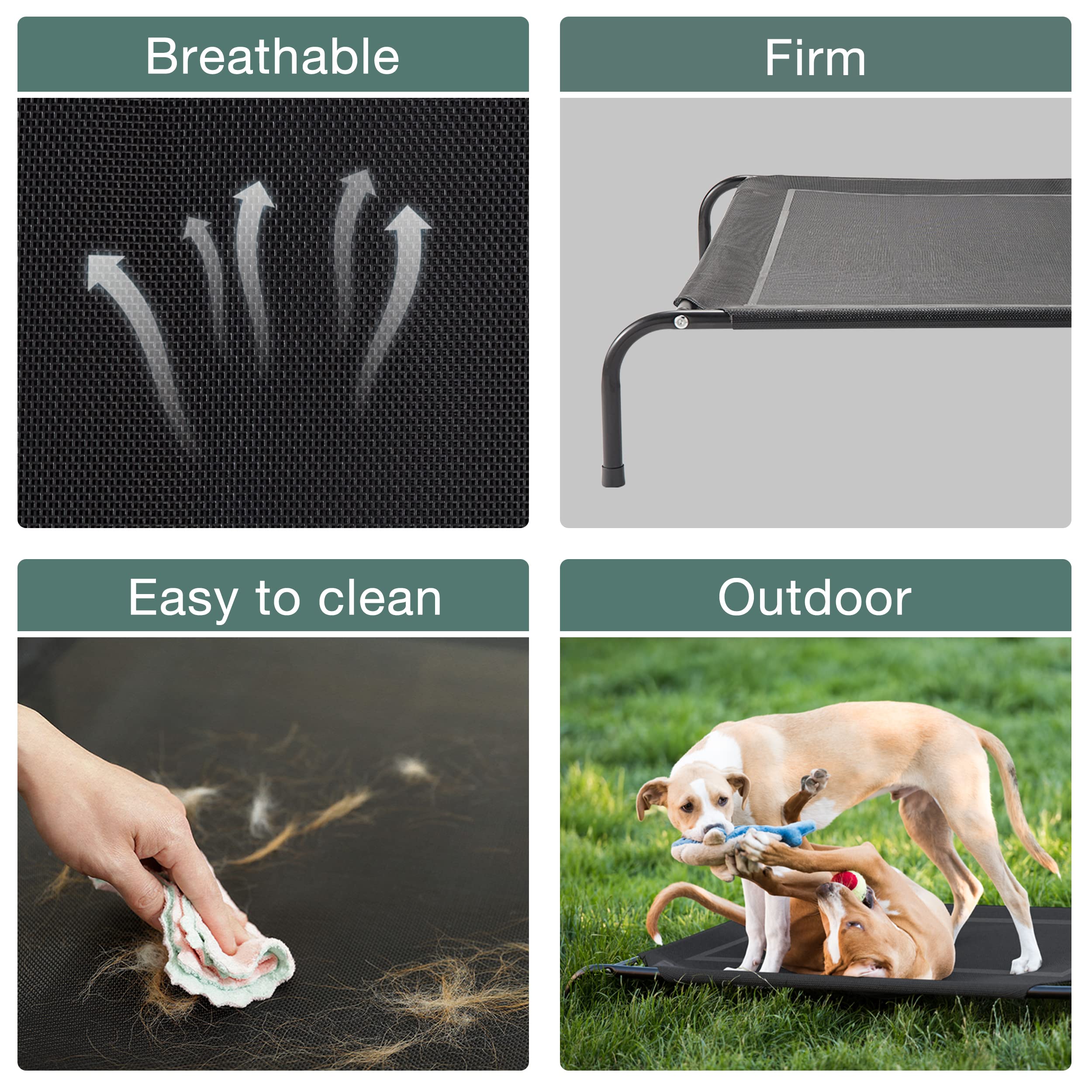 Eterish Elevated Dog Bed for Small, Medium, Large Dogs and Pets, Raised Dog Bed with Durable Frame and Mesh, Dog Cot Bed with Rubber Feet for Indoor and Outdoor Use, Black