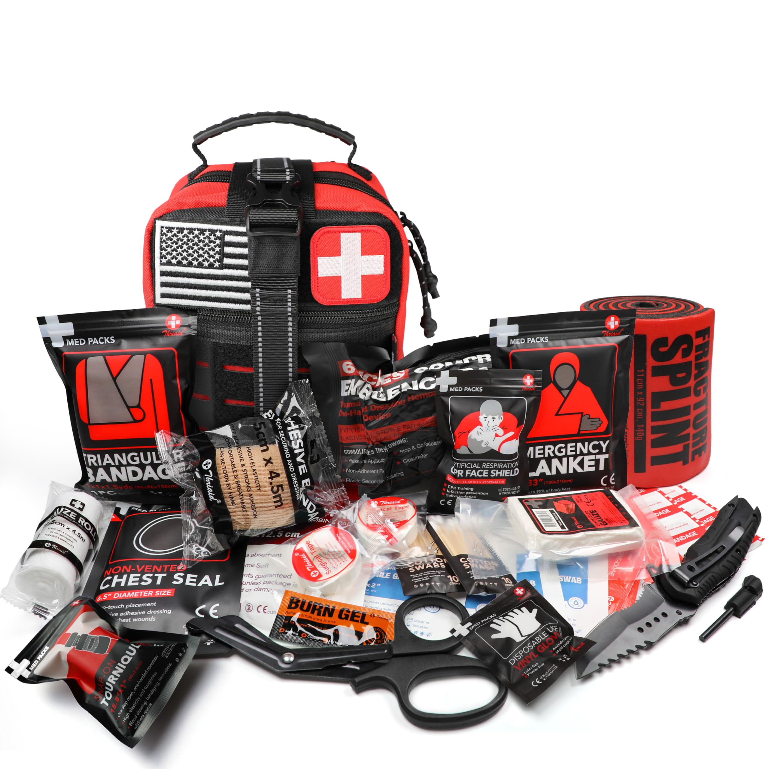 Survival First Aid Kit with Israeli-Style Bandage, Splint, Chest Seal for Tactical Molle Outdoor Emergencies, Red — Amazon image 2