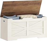 Hzuaneri 39.4" Extra Large Storage Chest Bench - White Brown Lift-Top Trunk, 330lb Capacity Shoe Organizer for Entryway Bedroom SB03414X