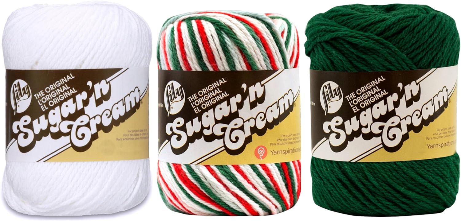 Bulk Buy: Lily Sugar 'n Cream Limited Edition 100% Cotton Yarn (Curated 3-Pack) (White, Mistletoe, Dark Pine)
