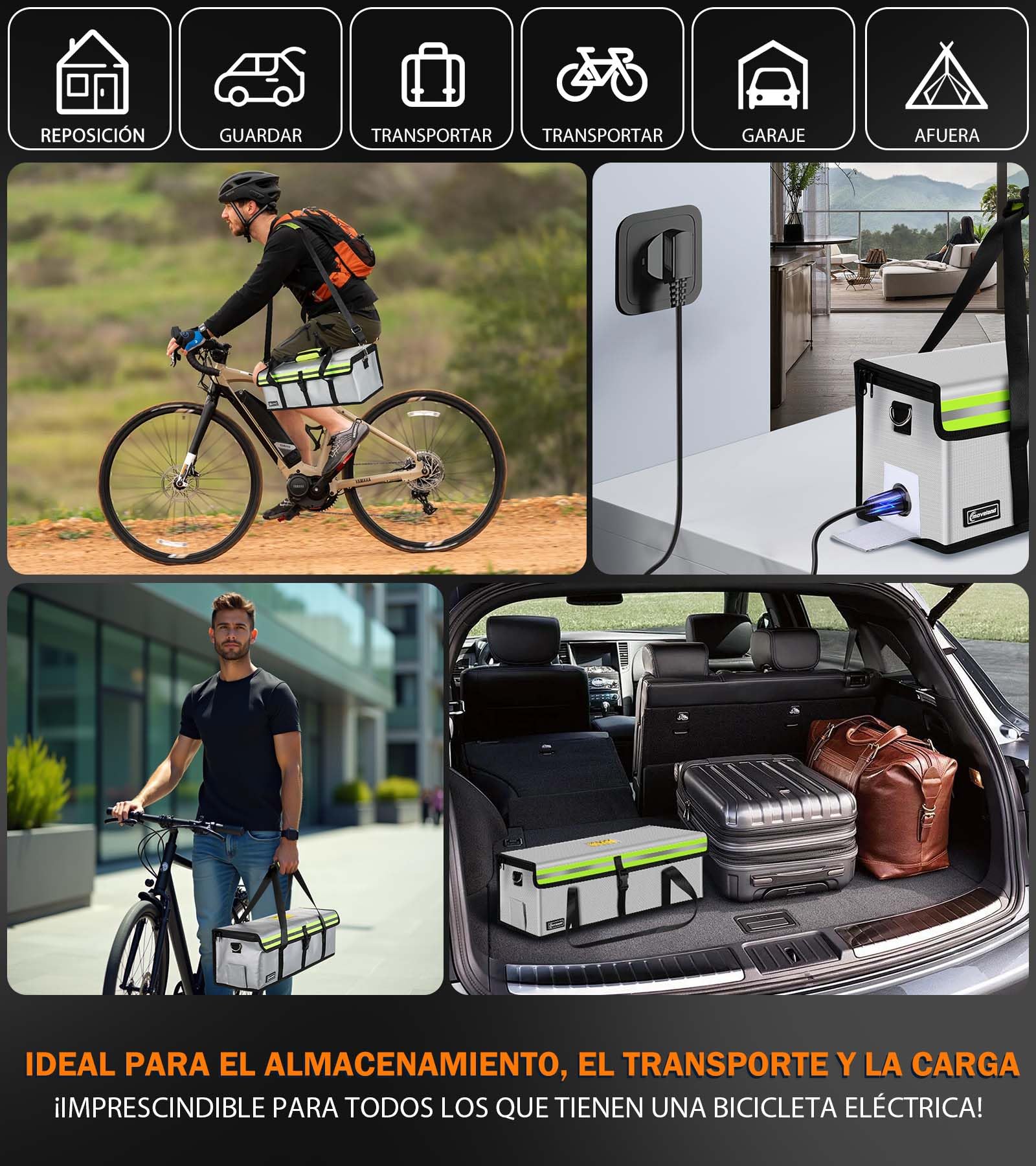 moveland 2 piezas de bolsa de batería de e-bike ignífuga, hasta 1400 °C - Bolsa de batería protegida contra explosiones, 49 x 15 x 16 cm - Caja de protección contra incendios para batería de e-bike de