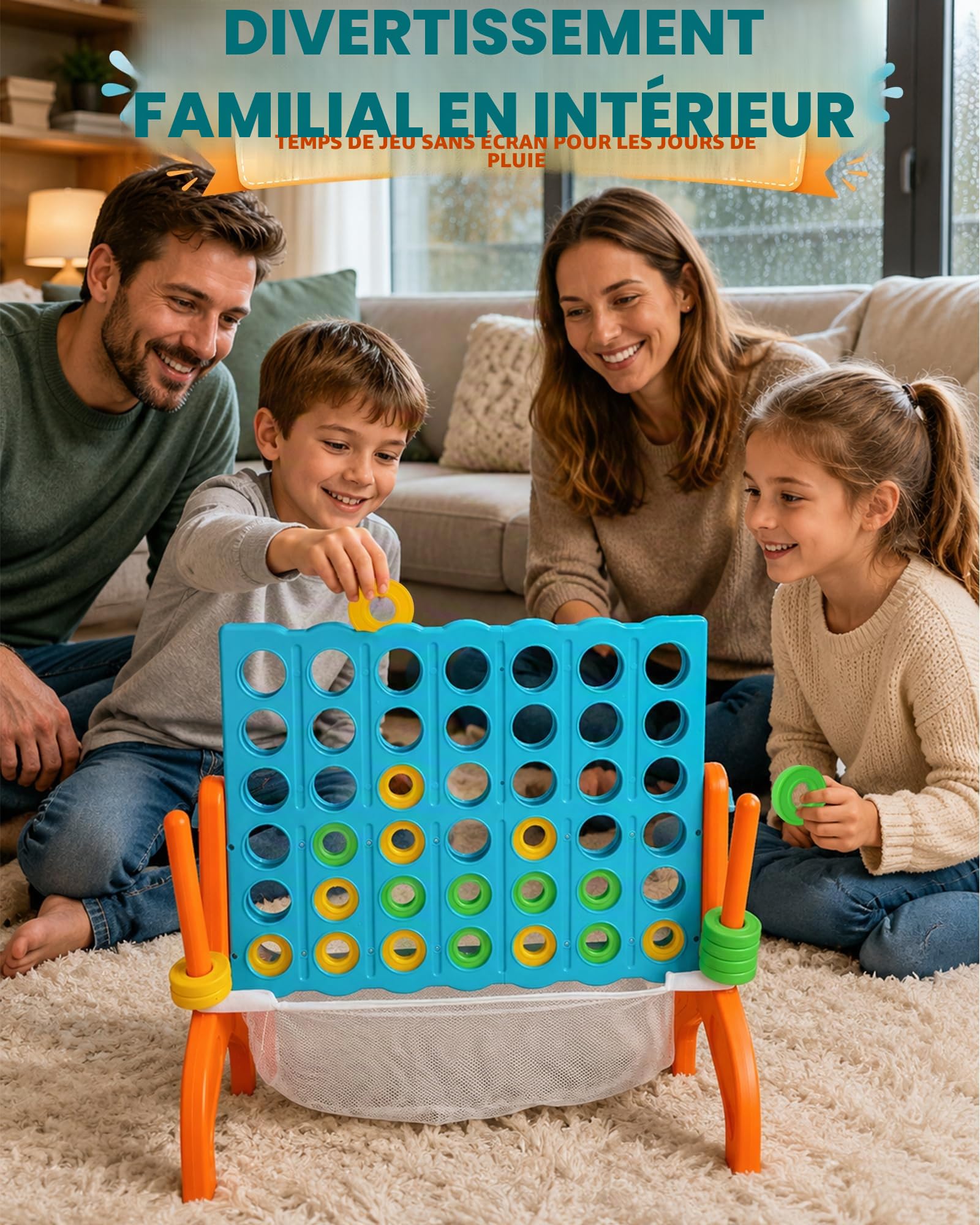 Grand jeu de stratégie quatre dans une rangée – Jeu de quatre dans une rangée de qualité supérieure pour les enfants âgés de 3 ans et plus, parfait pour l'intérieur et l'extérieur, les