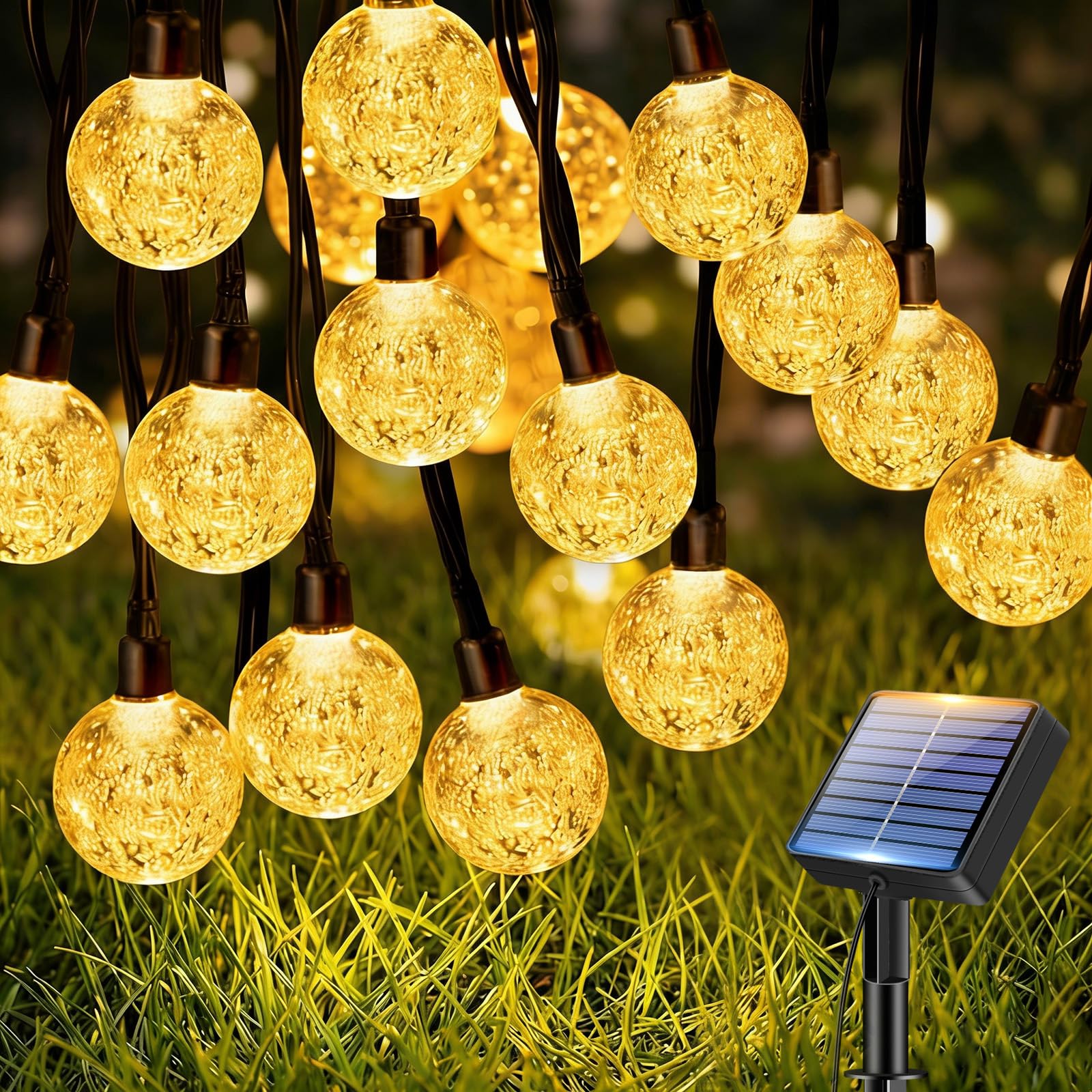 btfarm 10M Solar Lichterkette Aussen, LED Kristall Kugeln Solarlichterkette Außen Wetterfest IP65 Wasserdicht, 8 Modi Lichterketten Outdoor für Balkon Garten Party Weihnachten Deko, Warmweiß