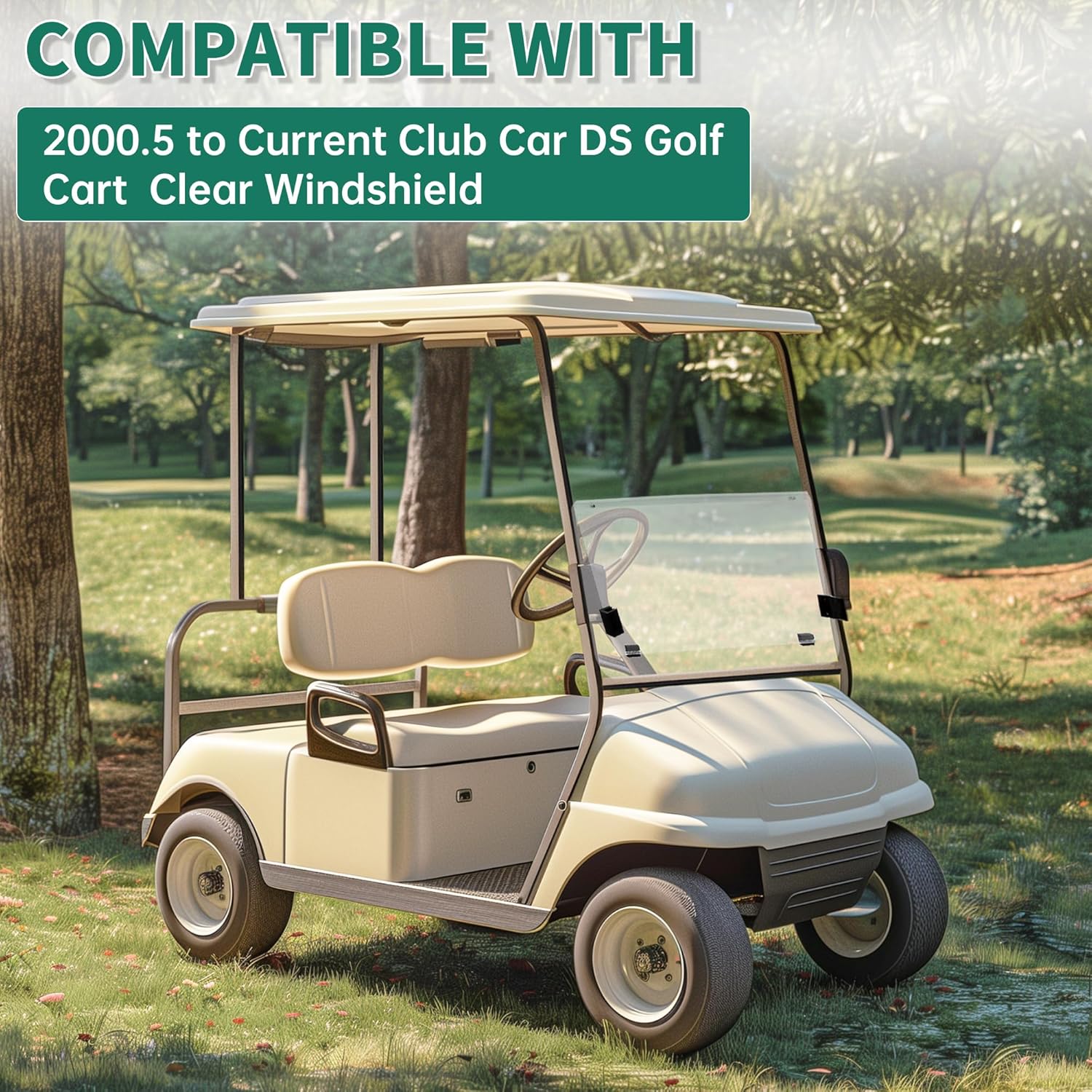 ECOTRIC Clear Windshield Compatible with 2000.5-UP Club Car DS Golf Cart Fold Down Clear Fit for 2000.5-UP Club Car DS