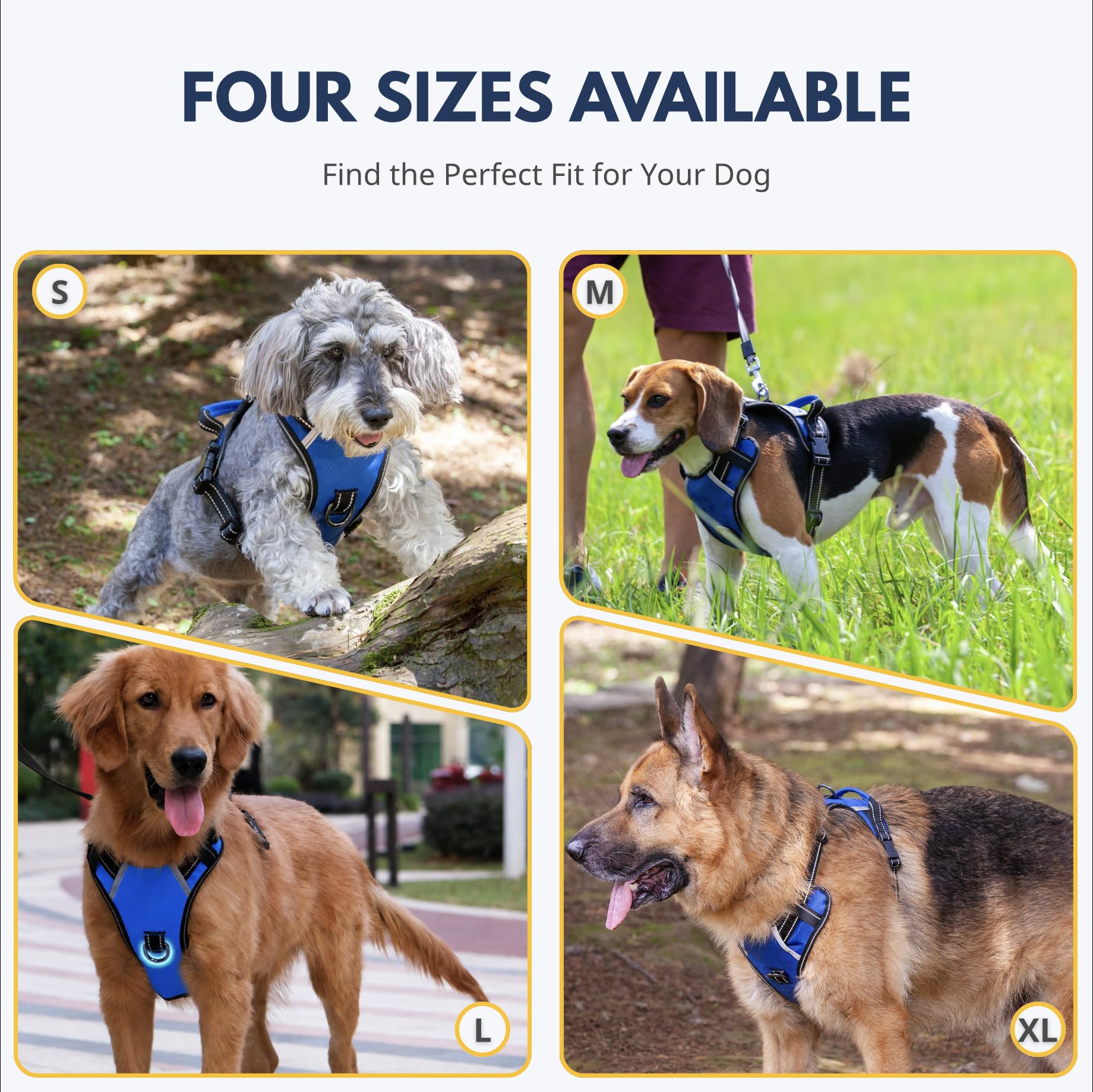 Arnés para Perros sin tirones, arnés Reflectante para Mascotas con 2 Anillos de Metal y Mango de fácil Control, Chaleco Ajustable para Mascotas para Perros medianos, Azul, M