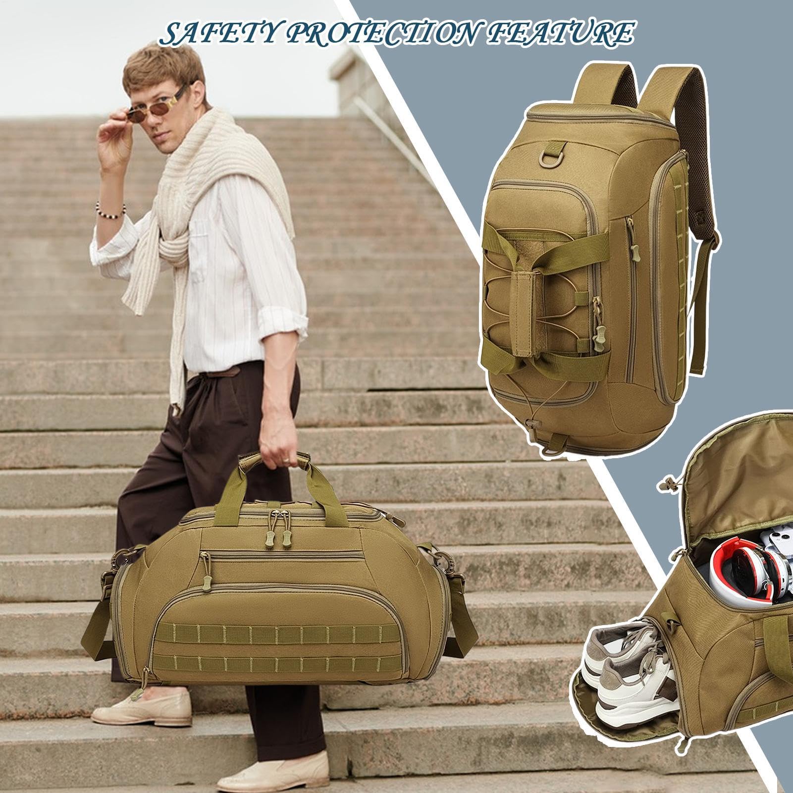 Zaino Da Palestra Per Uomini con Scomparto per Scarpe Impermeabile | Borsa Sportiva Duffle Multiuso per Viaggio Escursionismo Campeggio Trekking Pesca Fitness Notturno e Weekend