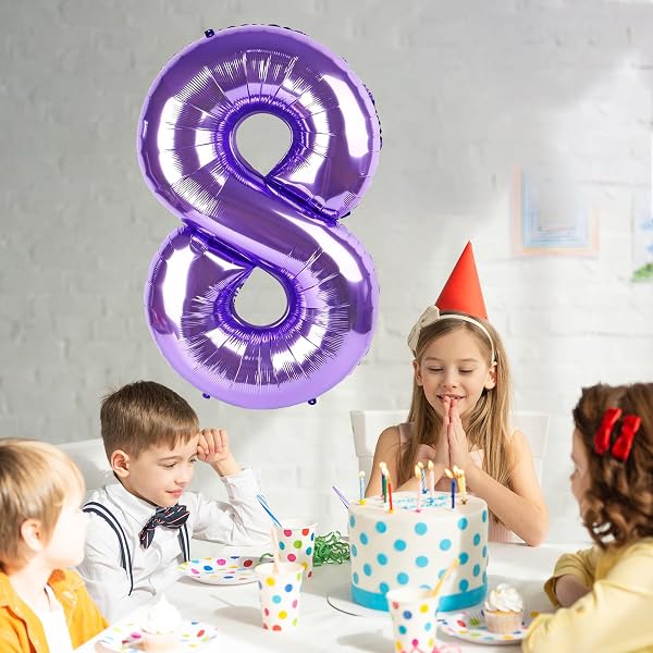 Ballon Chiffre 8,Ballons 8 an Violet,Ballons 8 Ans Anniversaire Numero 8 Hélium Ballons,101cm Chiffre 8 Decoration Pour Garçons Filles Anniversaire Fête - 2
