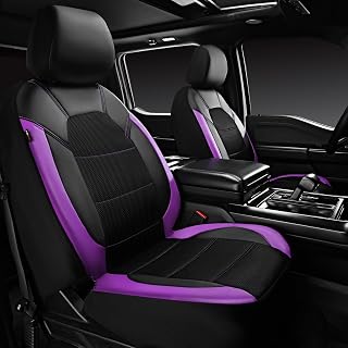 CAR PASS Leather Car Seat Covers Front Seats only, with Air Mesh Front Seat Covers Breathable, Cool Automotive Seat Covers 2 Pack, Universal Fit Most Cars,SUV,Truck,Van Airbag Compatible(Black Purple)