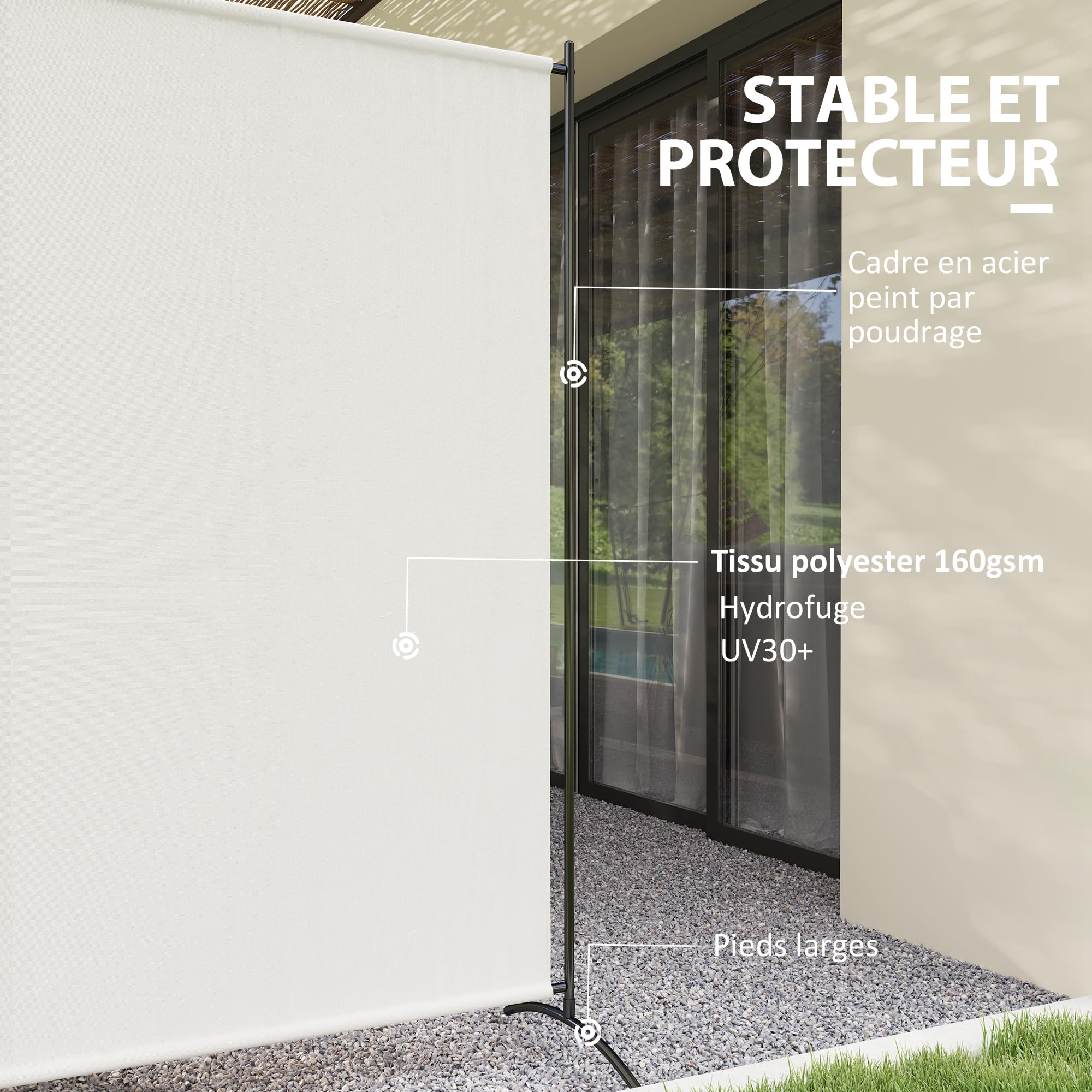 Outsunny Paravent Extérieur à Panneau Unique UV30+ 180H cm Beige | Séparateur de Pièce, Panneau Brise-Vue, Base Stable, pour Intérieur et Extérieur