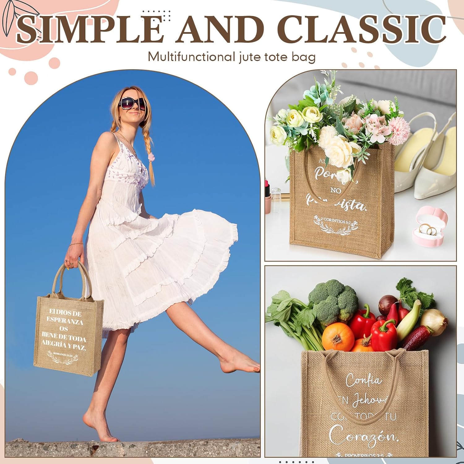 SATINIOR 10 Pcs Christian Burlap Tote Bags Reusable Blank Jute Burlap Religious Grocery Bag with Handle DIY Bible Verse Bags Waterproof Canvas Easter Gifts for Women Vacation Bible School