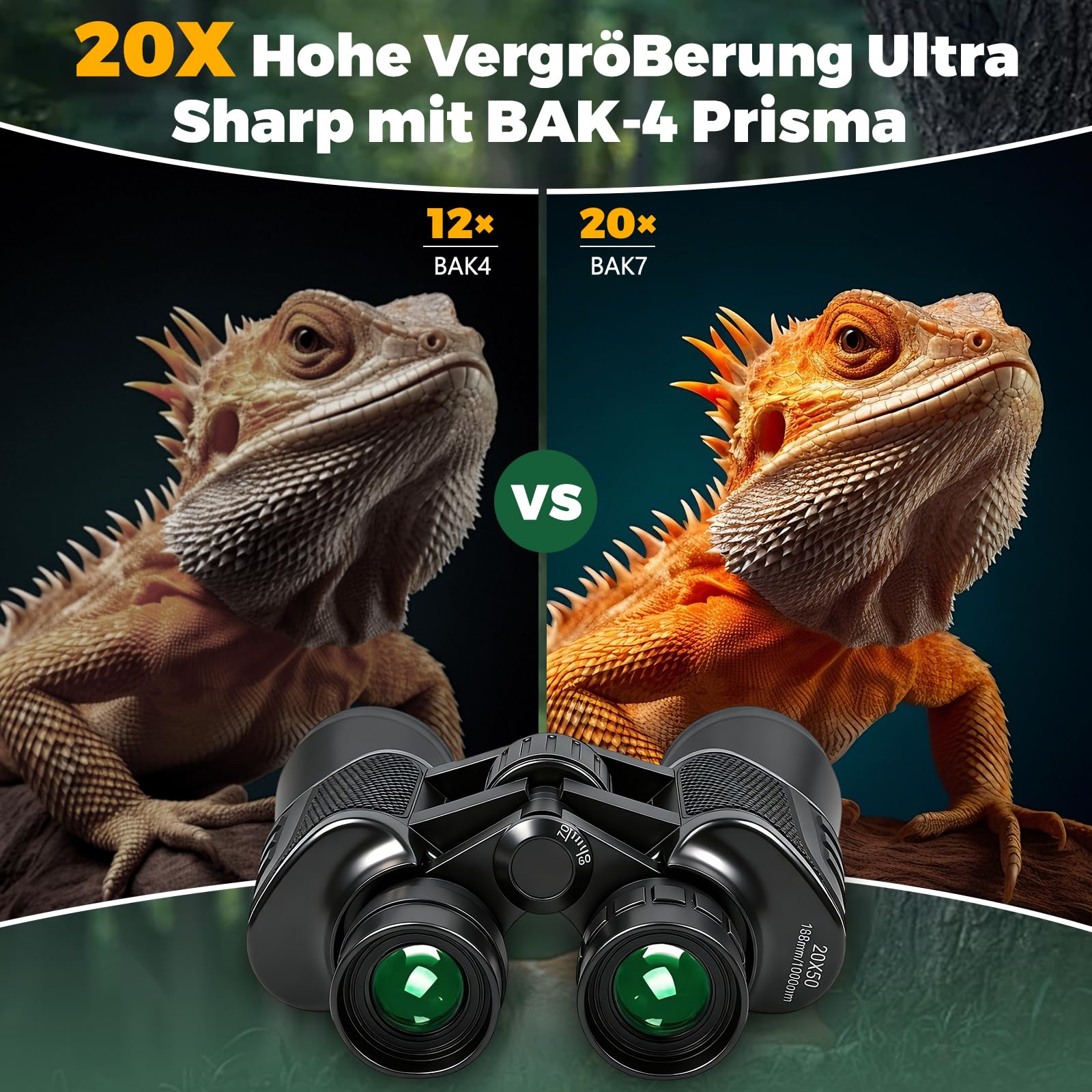 20x50 Fernglas für Erwachsene, Vogelbeobachtungs Ferngläser mit BAK4 Prism FMC-Objektiven - 26mm Großes Okular Clear View Fernglas, Objektiv für Vogelbeobachtung,Sport,Wandern,Reisen