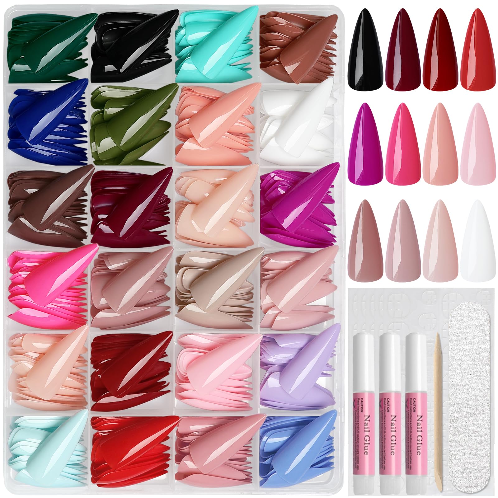 576pc Stiletto Press on Nails Long Fake Nails Press ons Stiletto Glue Nail