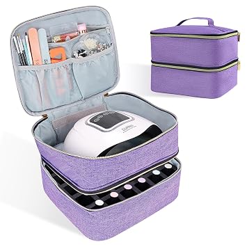 ALSLEA Nail Polish Organizer Holds 30 Bottles 15ml - 0.5 fl.oz Double-layer Gel Nail Polish Kit Case, Nail Holder for Nail Lamp, Portable Nail Organizer and Storage for Nail Supplies Purple