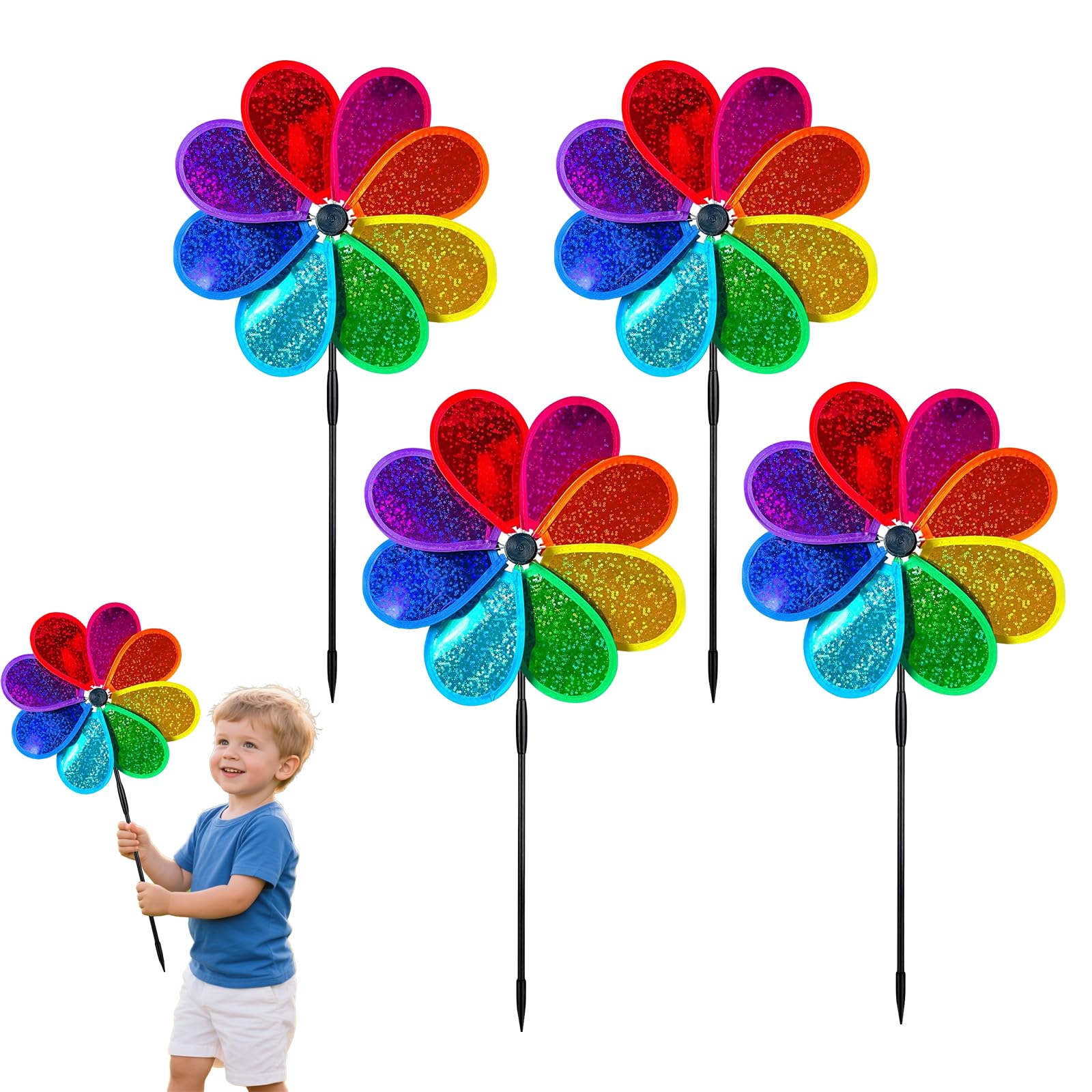 4 Stck Windrad Kinder, 30 cm Windmhle, Kinder Spielen Windrder Garten, Fr Rasenflchen, Windrder, Grten, Terrassen, Balkone, Blumenschmuck Und Dekorationen