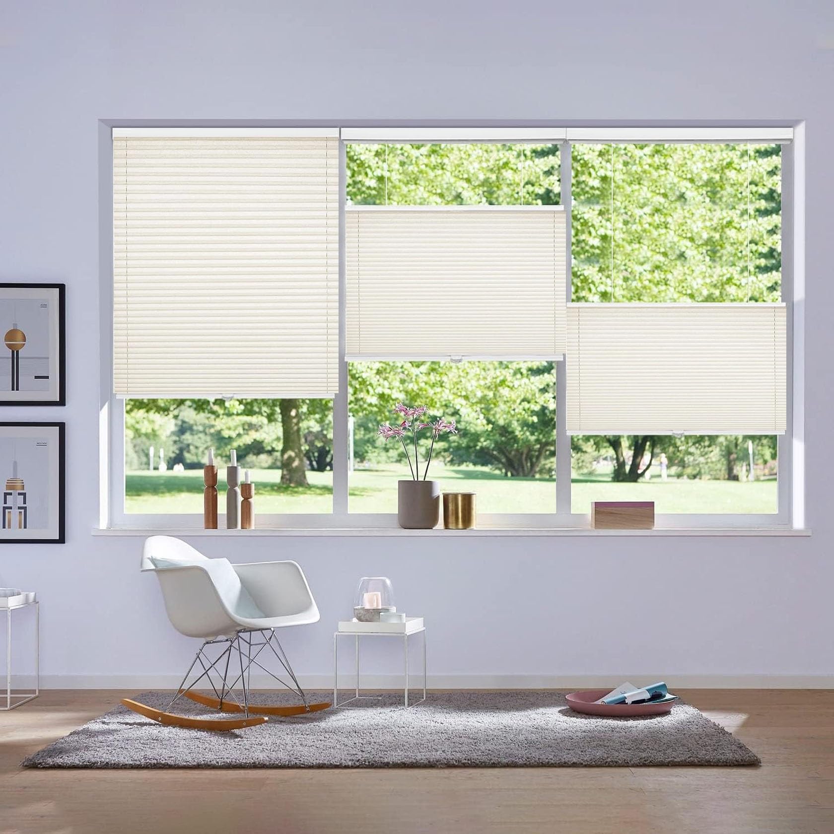 Window Blinds No Drilling 65 x 160 cm Instant Stick on Light Filtering Light Filtering Shade Easy-to-Hang for Bedroom Kitchen Bathroom Windows, Beige