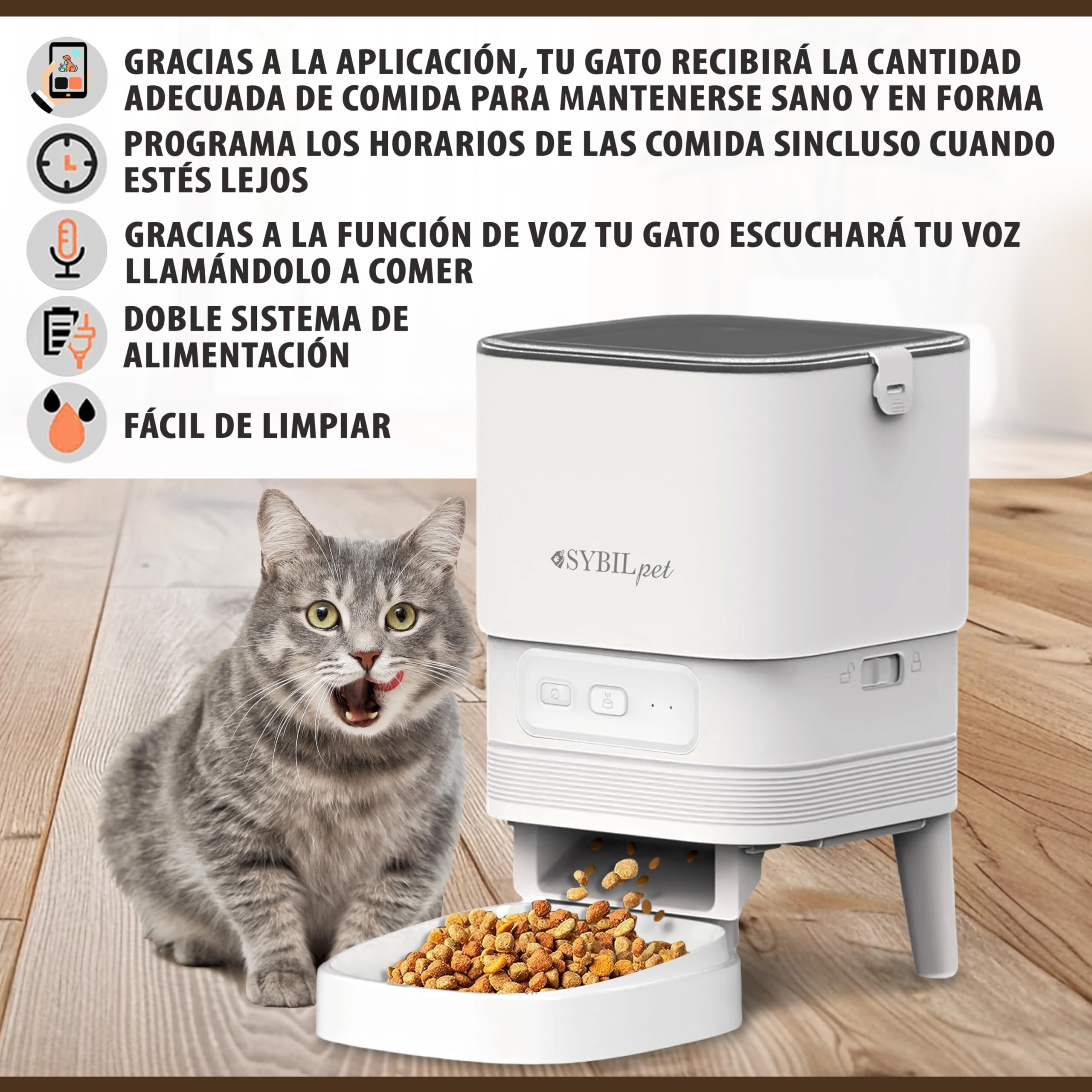 Comedero Automático Gatos y Perros 4L – Dispensador de Comida Programable con App, Sistema Antibloqueo y Motor Silencioso, Alimentador Automático Mascotas