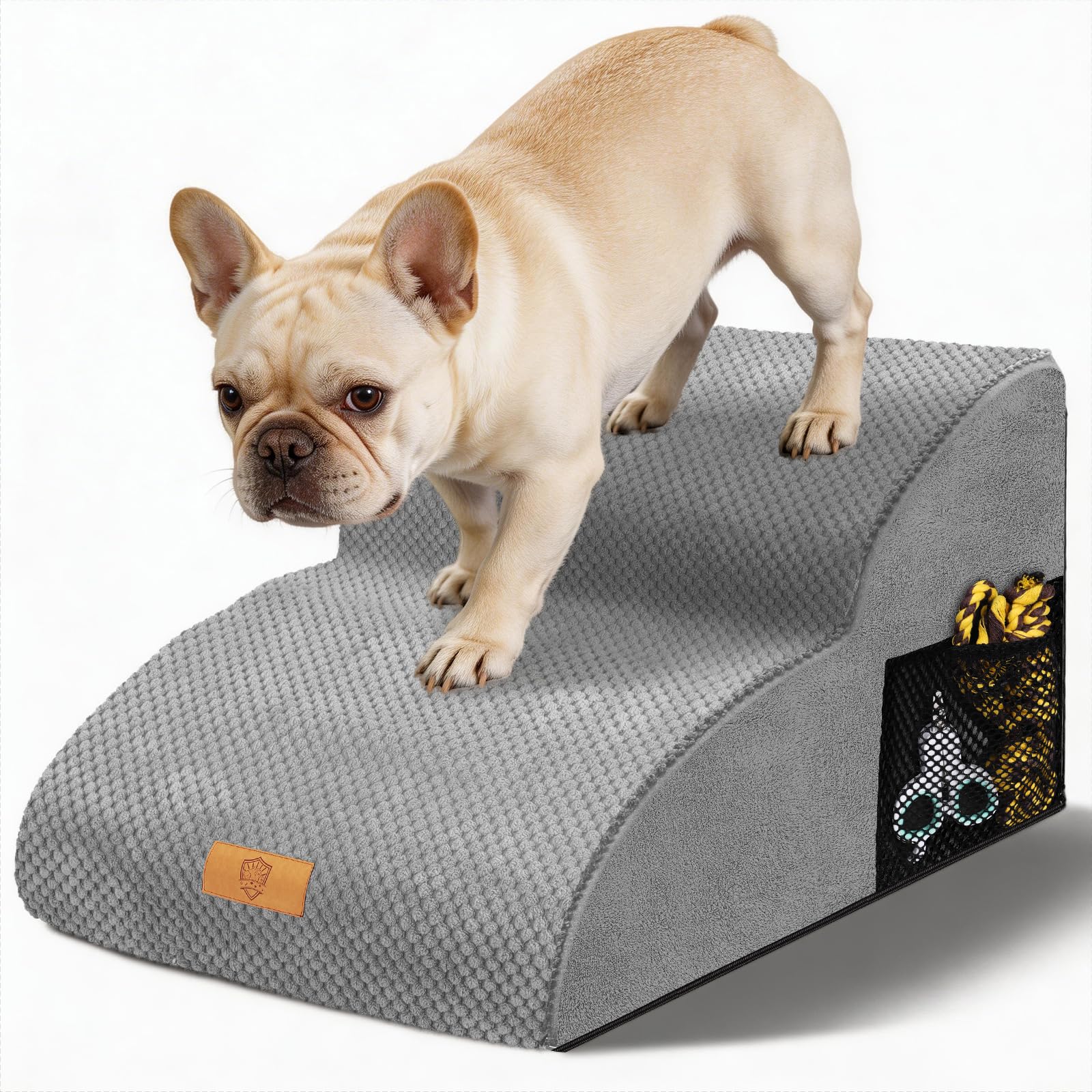 Hundetreppe - 2 Stufen verlängerte Rampe für kleine Hunde & Katzen - rutschfest - Wasserdicht - Abnehmbarer waschbarer Bezug - gelenkschonend für Sofa und Bett