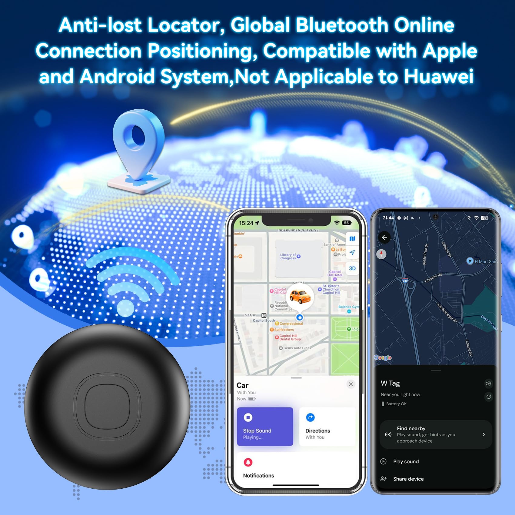 Traceur GPS pour véhicules, 2 Pack Air Tracker Android et iOS, Tracker de Voiture Magnétique étanche Smart Air Traceur GPS Localisateur D’Objets Bluetooth Tracker GPS pour Valises