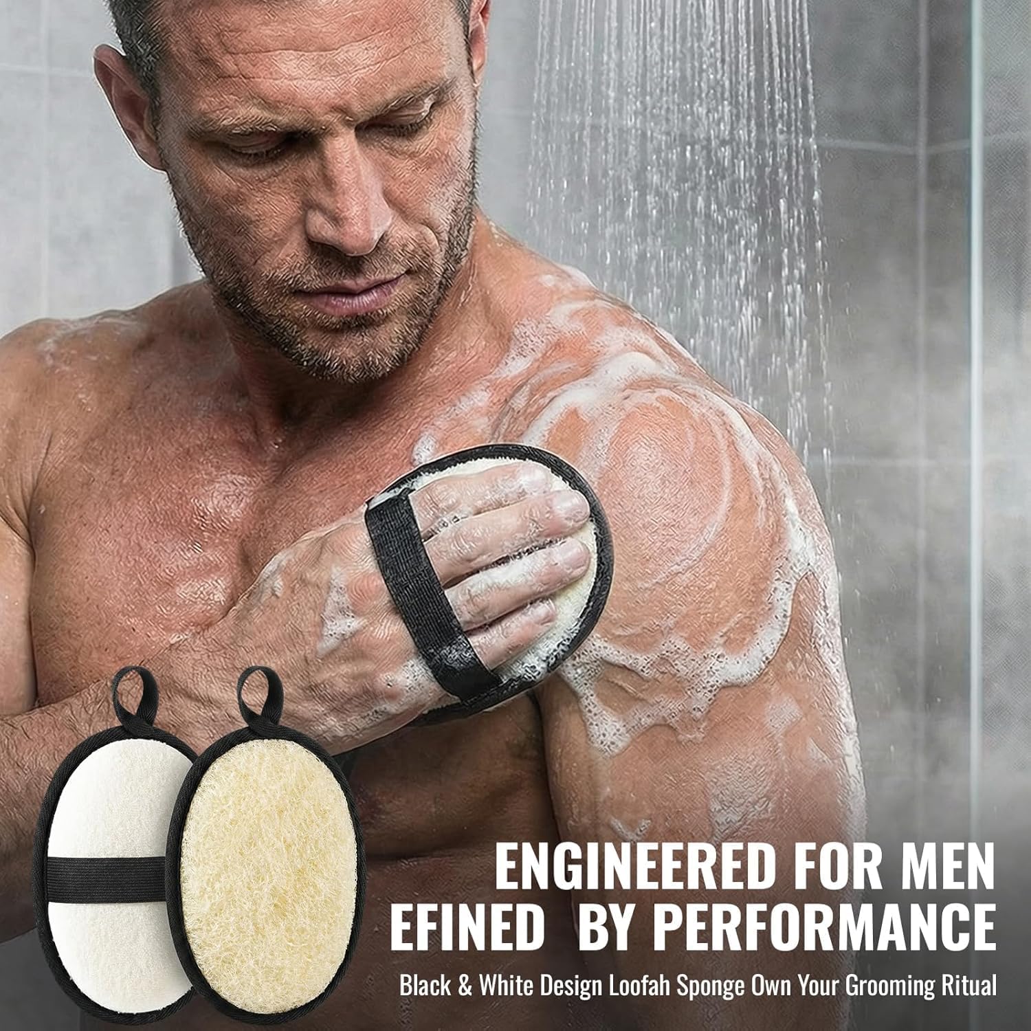 Rugged Natural Shower Loofah for Men - Tough Eco-Friendly Exfoliating Body Scrubbers, Durable & Gentle Terry Towel Cloth pad for Manly Skin Care - Lufas, Luffa, Loofah, Loufas Sponges
