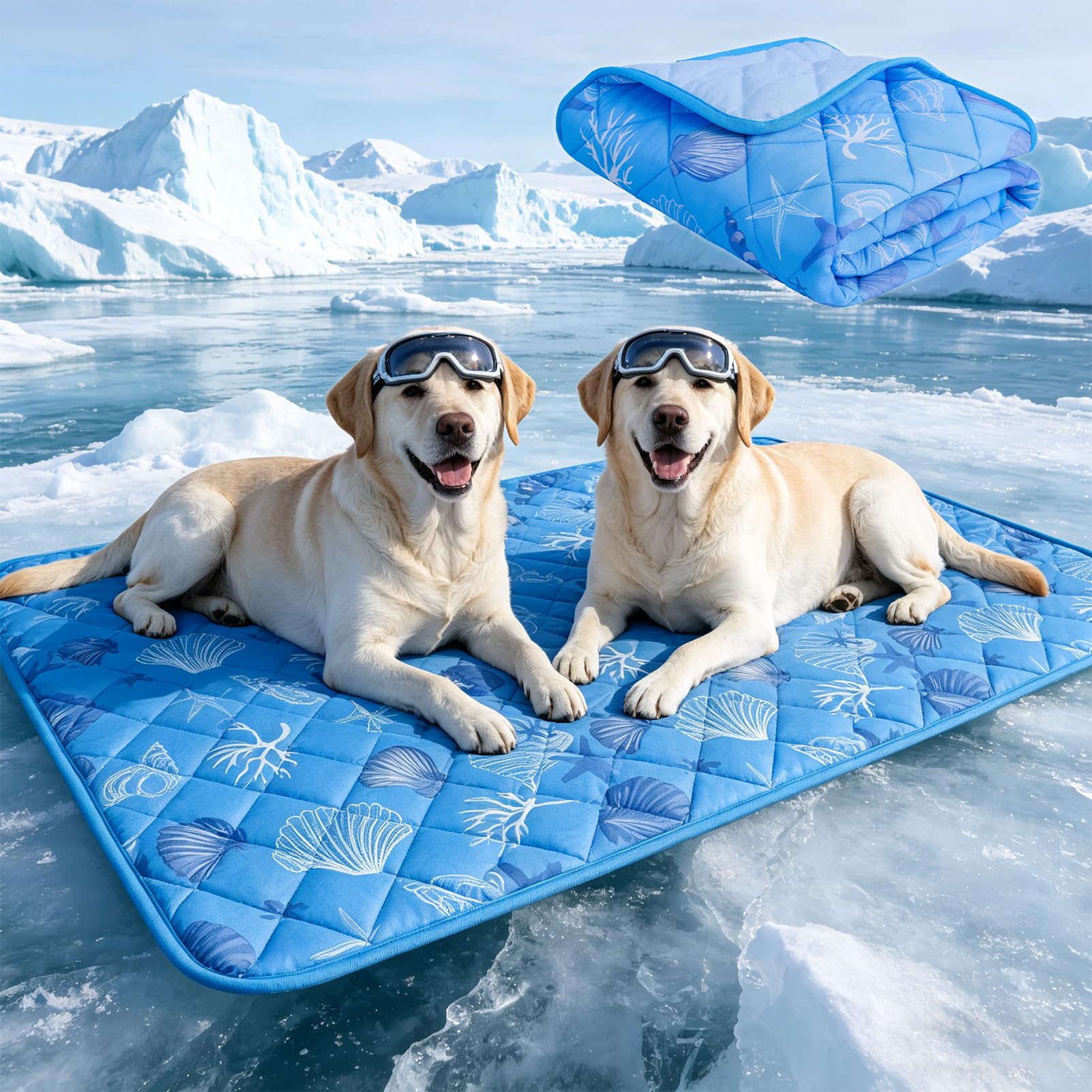 EXPAWLORER Dog Cooling Mat,Foldable Cooling Dog Bed for Summer,Pet Self-Cooling Pad for Dogs and Cats,Sleeping Dog Blanket for Crates,Kennels and Cars (Indoor and Outdoor Use),Machine Washable,Ocean
