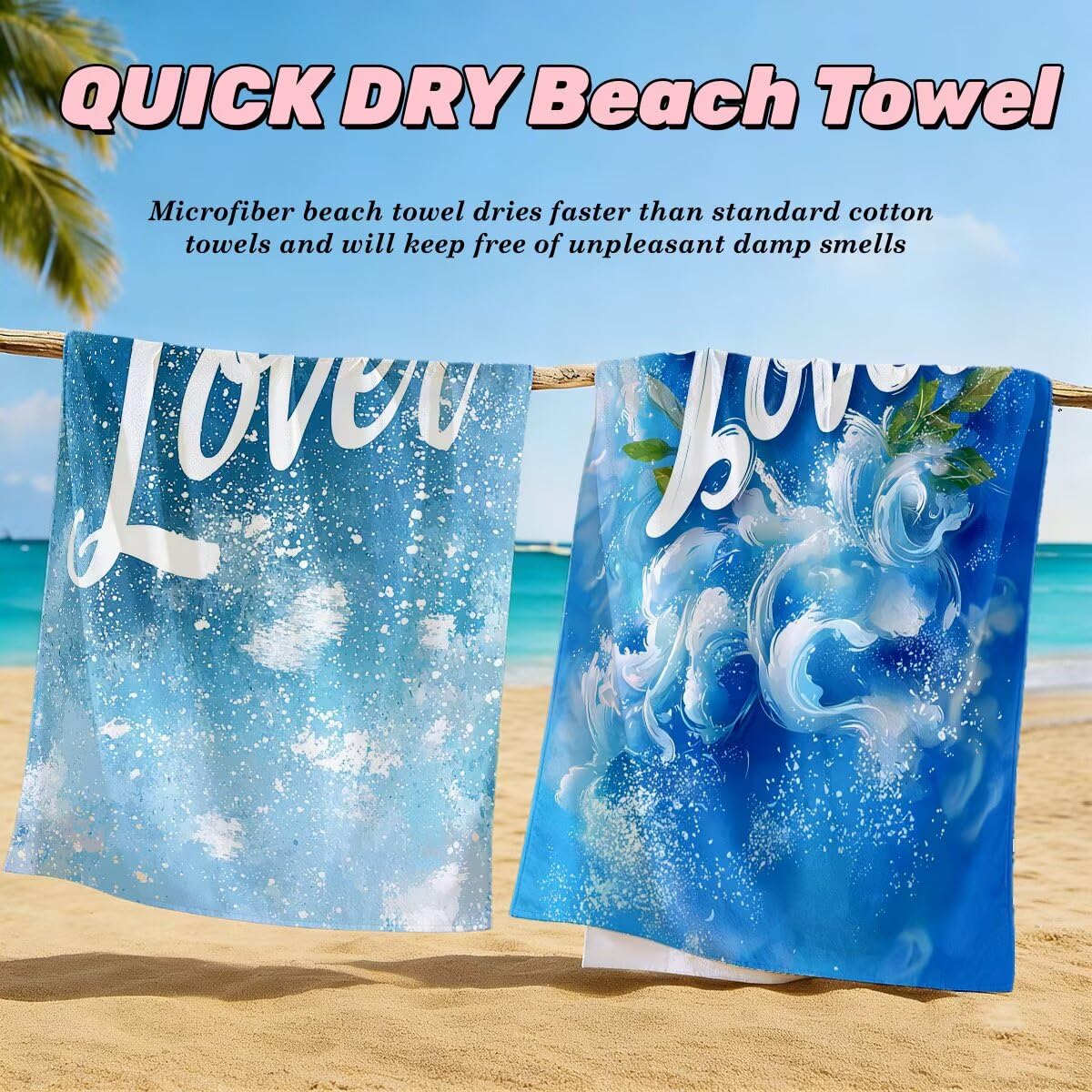 Toalla Playa 80x160 cm, Toalla Gimnasio Microfibra Secado Rapido, Juego de 2 Antiarena Toallas de Playa, Ligera Compacta Toallas Microfibra Grande para Viaje, Regalo Hombre Regalo Mujer (Carta) -4655
