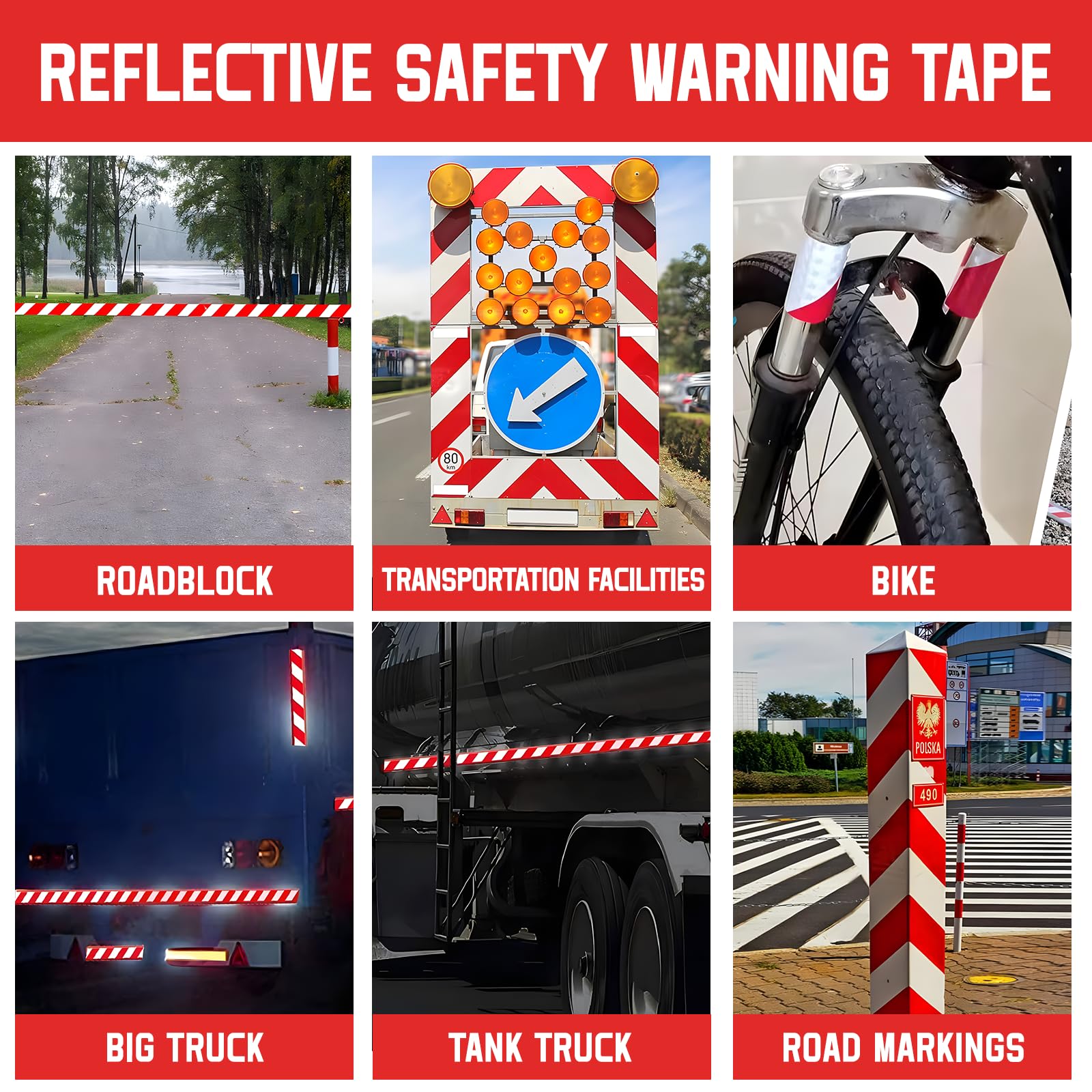 Reflektierendes Band 45,7M Rot/Weiß Selbstklebend Signalisation