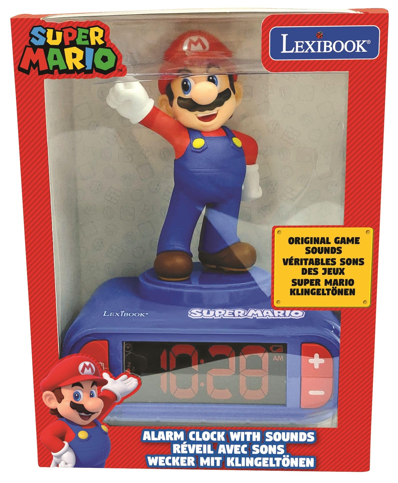 LEXIBOOK Nintendo Super Mario - Reloj Despertador con Pantalla LCD Digital, quitamiedos, Azul/Roja - RL800NILXB