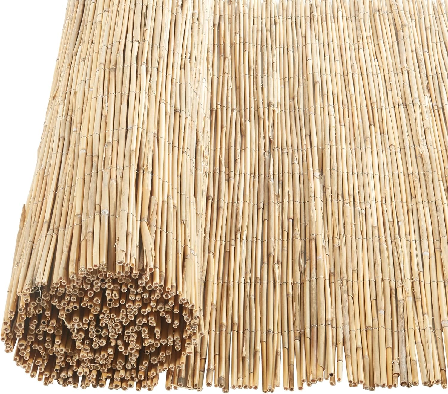 Natural Peeled Reed Privacy Screen, Garden Fence Panel for Outdoor Wind Protection and Shade (1.5m x 4m)