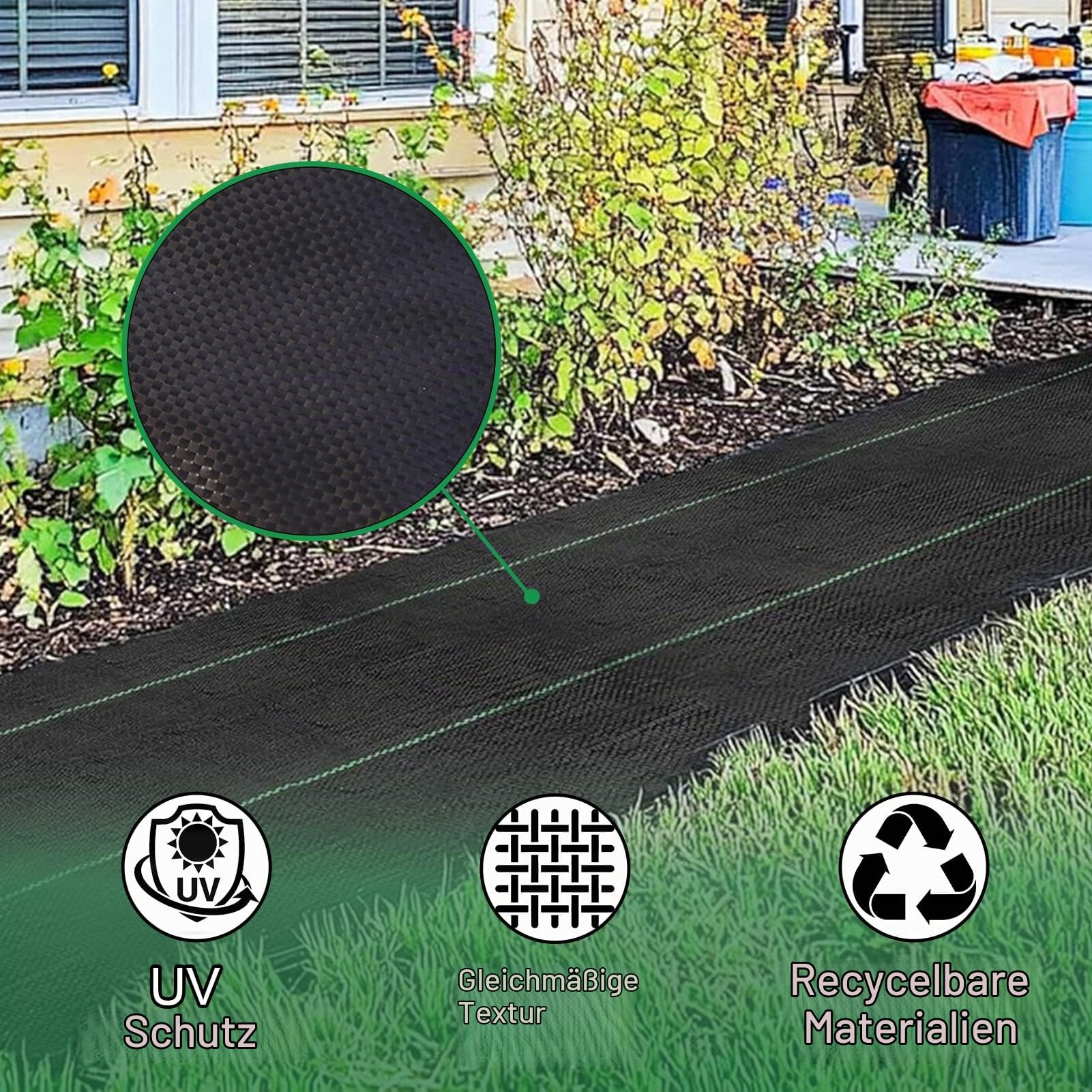 5m x 5m Unkrautvlies Gartenvlies für Garten Wasserdurchlässig Unkrautfolie gegen Unkraut 90g/m² Unkrautflies Reißfestes Unkrautgewebe Hohe UV-Stabilisierung (5m x 5m = 25m²)