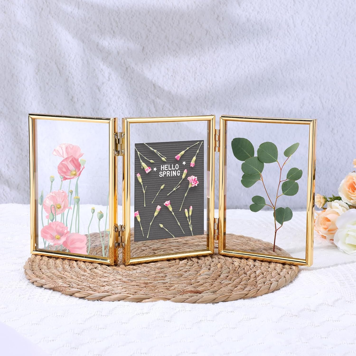 MAQUITA 4x6 Triple Hinged Frames, 3 Folding Picture Frame, Triptych Photo Frame, Stand Vertically on Desktop or Tabletop