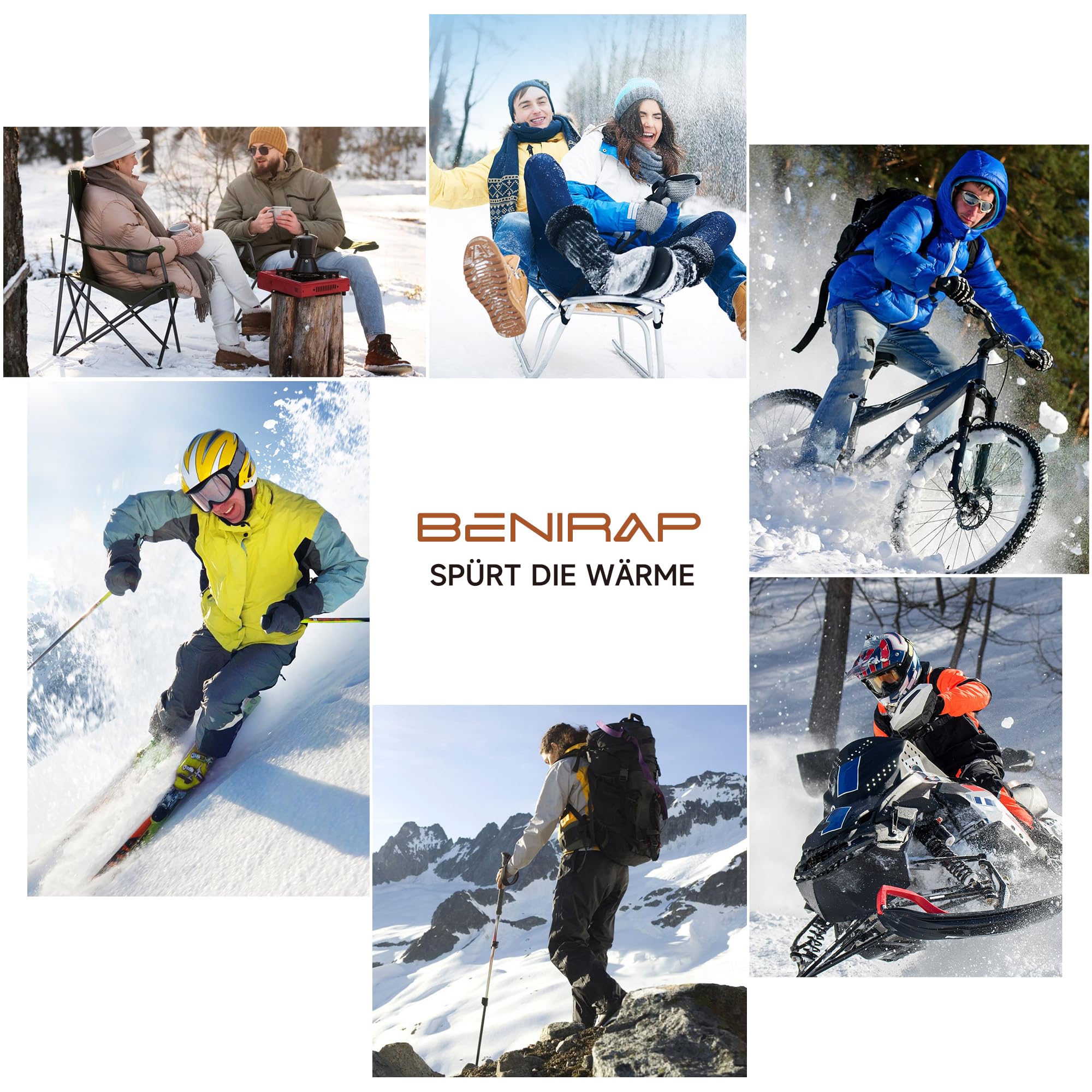 Benirap Calzini in lana merino da trekking, professionali, invernali, per attività all'aperto, anti-bolle, da trekking, da lavoro, da uomo, da donna, 3 paia, Nero , M