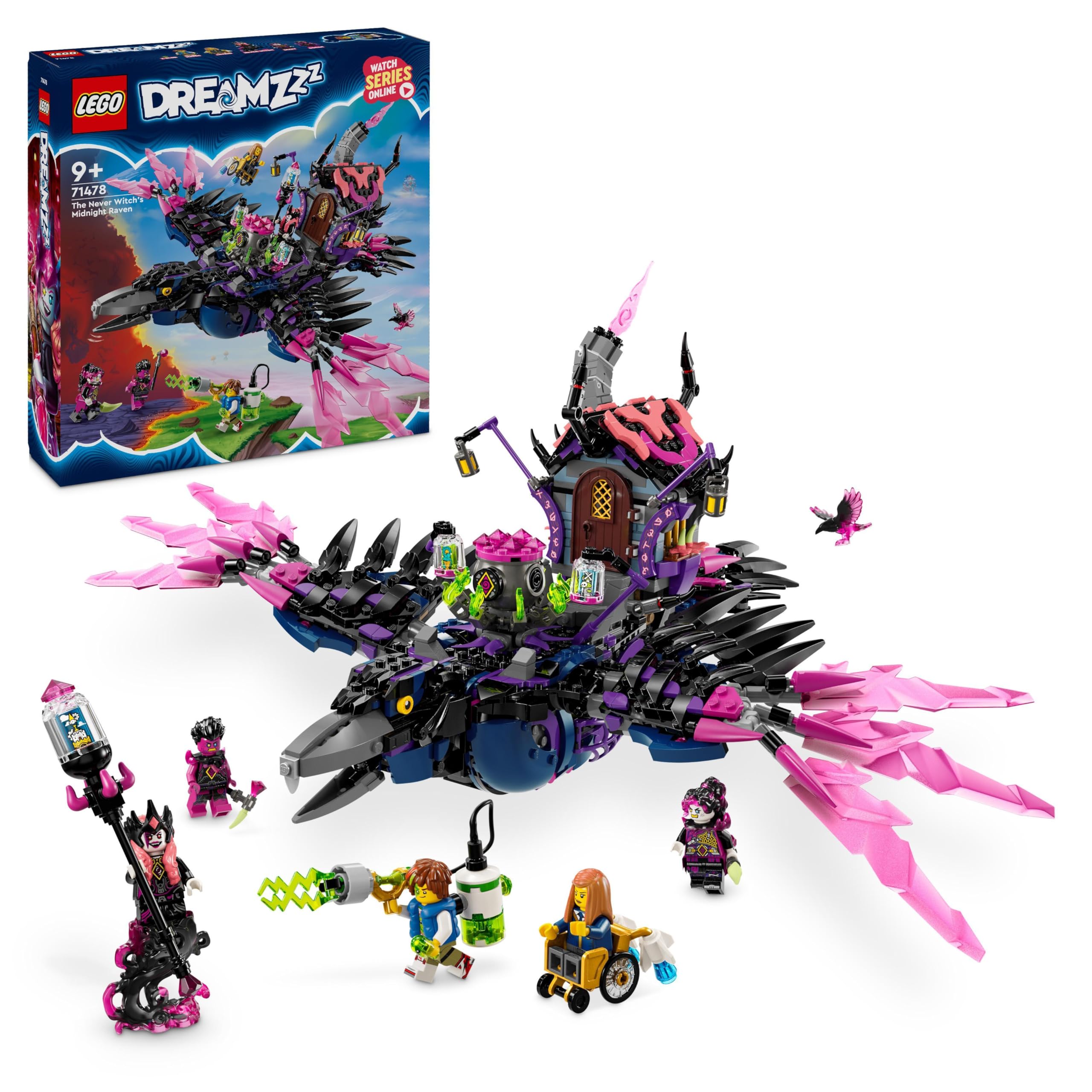 LEGO DREAMZzz 2 in 1 Corvo di Mezzanotte della Mai-Strega, Giocattolo d'Avventura Trasformabile in Casa o Ragno, Giochi Creativi per Bambini e Bambine da 9 Anni con 6 Personaggi, Idea Regalo 71478