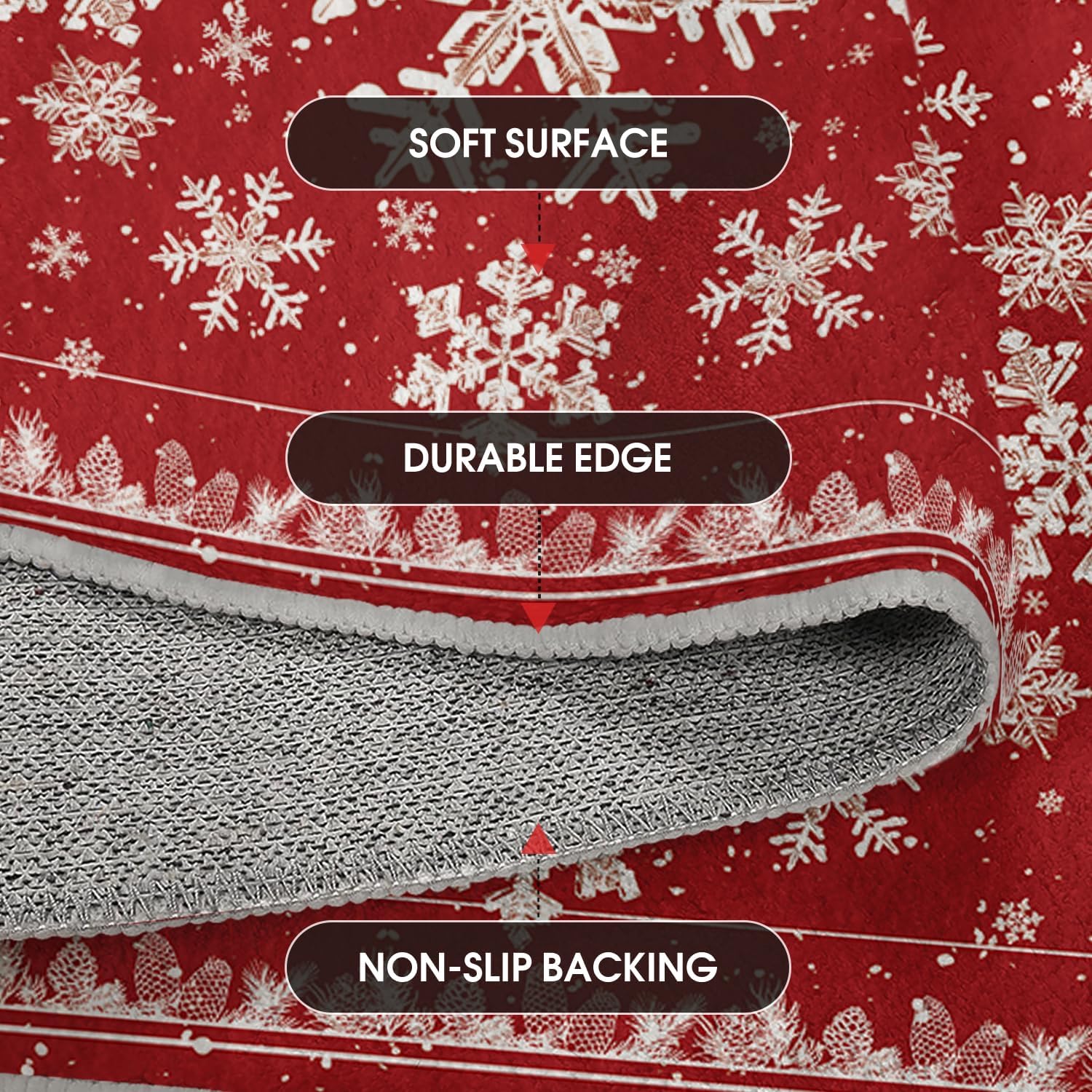 Artoid Mode Red Snowflake Pinecone Winter Door Mat, Christmas Home Decor Low-Profile Non-Slip Washable Throw Rug for Kitchen Entryway Front Door Bedroom Bathroom 2x3 Feet