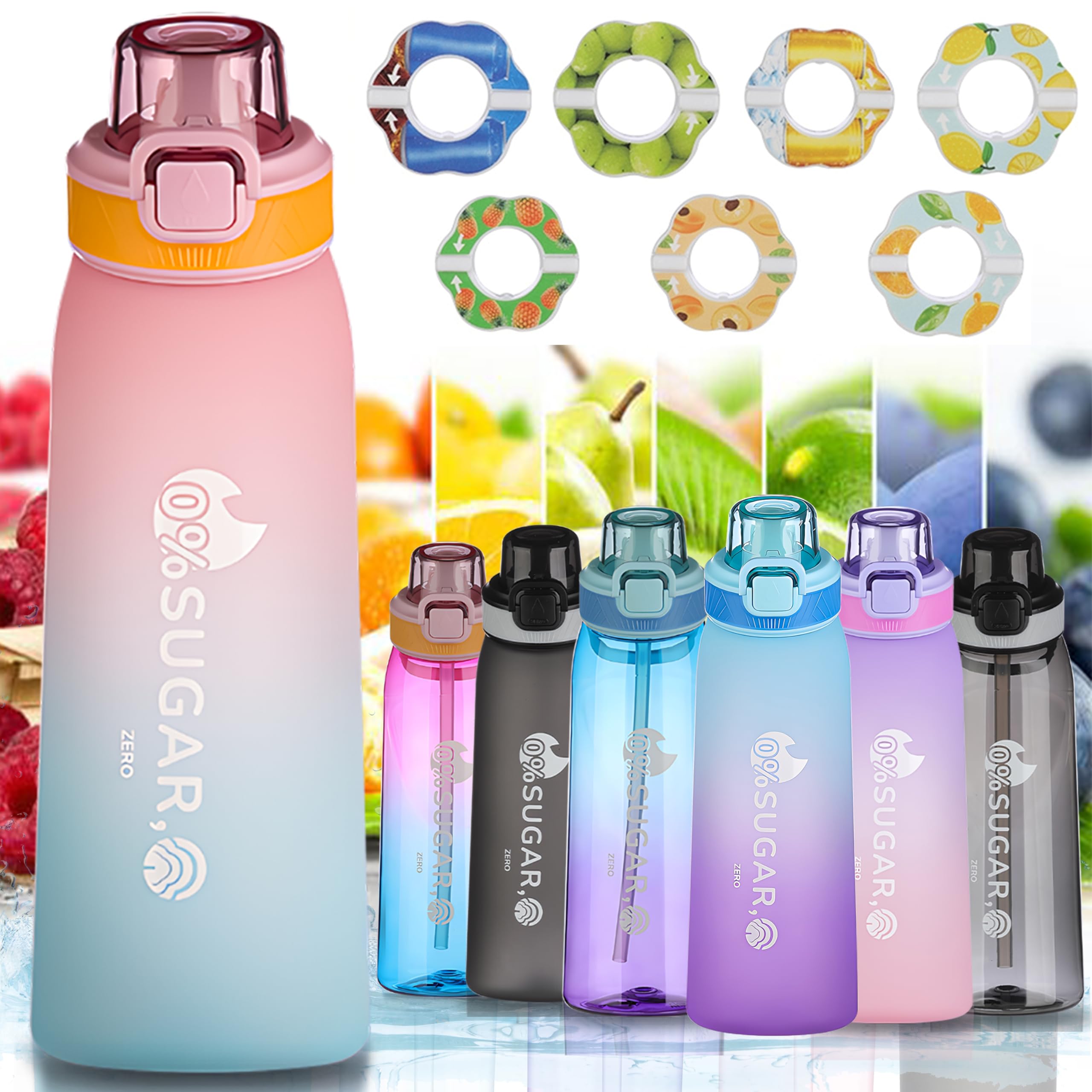Air Up Water Bottle – Air Up Bottle with 7 Flavored Pods Multi Colors, Fruit Scented Flavored Water Bottle for Kids, Sports and Travel 700 ml, Leak Proof (Gradient Pink & Sky Blue)