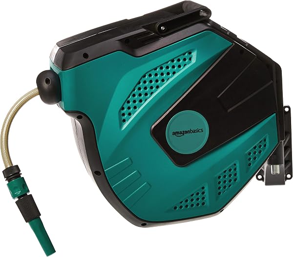 Amazon Basics Enrollador automático de manguera para pared, Negro Verde, 15 m - 2