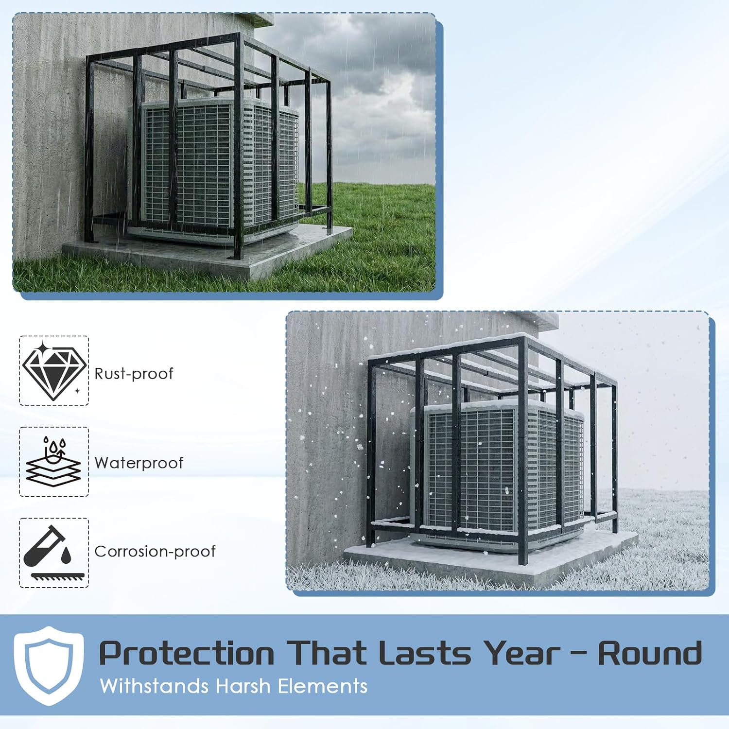 Air Conditioner Cage Adjustable Security Cage Large AC Guard Fit Most Condensers Adjustable Size up to 45" L x 45" W x 54" H with Screws for Round or Square Units Outside Anti-Theft