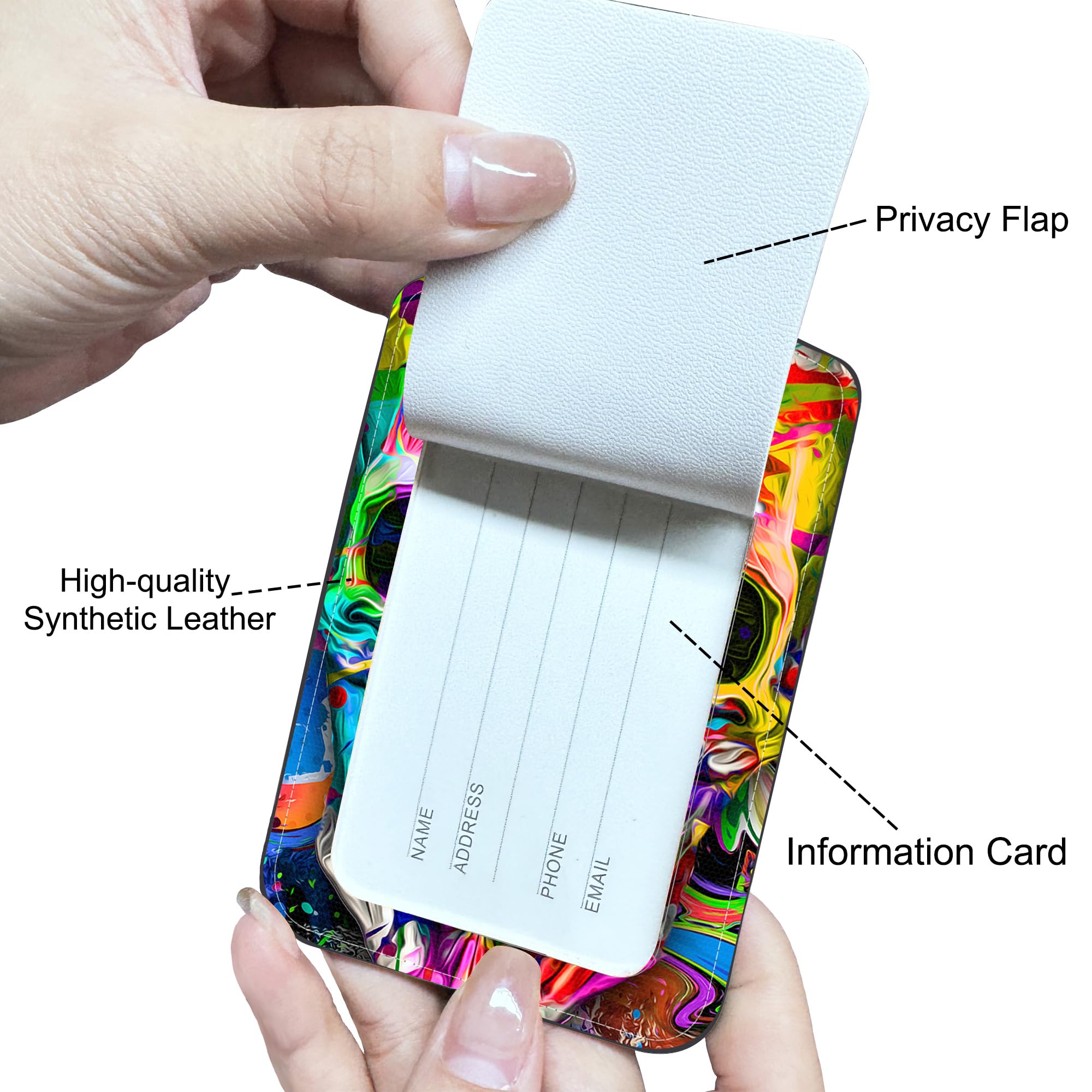 Lot De 2 étiquettes De Bagage Abstraites Colorées En Cuir Avec Boucle En Acier Inoxydable Et Nom D'identité, Adresse, étiquette D'intimité, Couverture D'intimité Pour Sac De Voyage, Valise