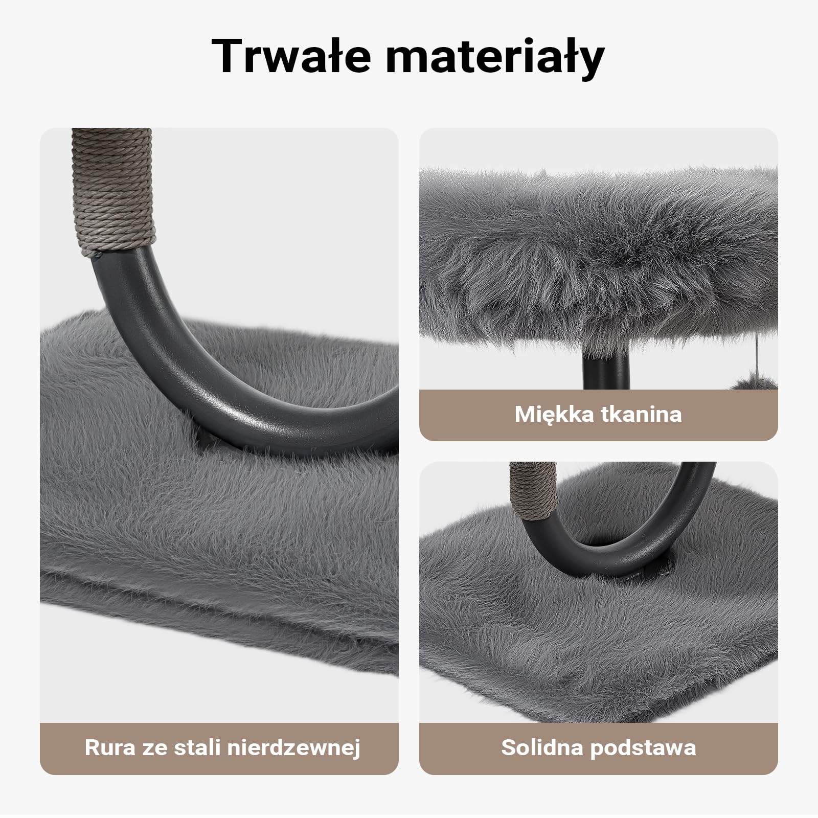 Fudajo Urban Compact 99 cm drapak w kolorze szarym, drapak w kształcie litery U z legowiskiem, liną do drapania i piłką do zabawy