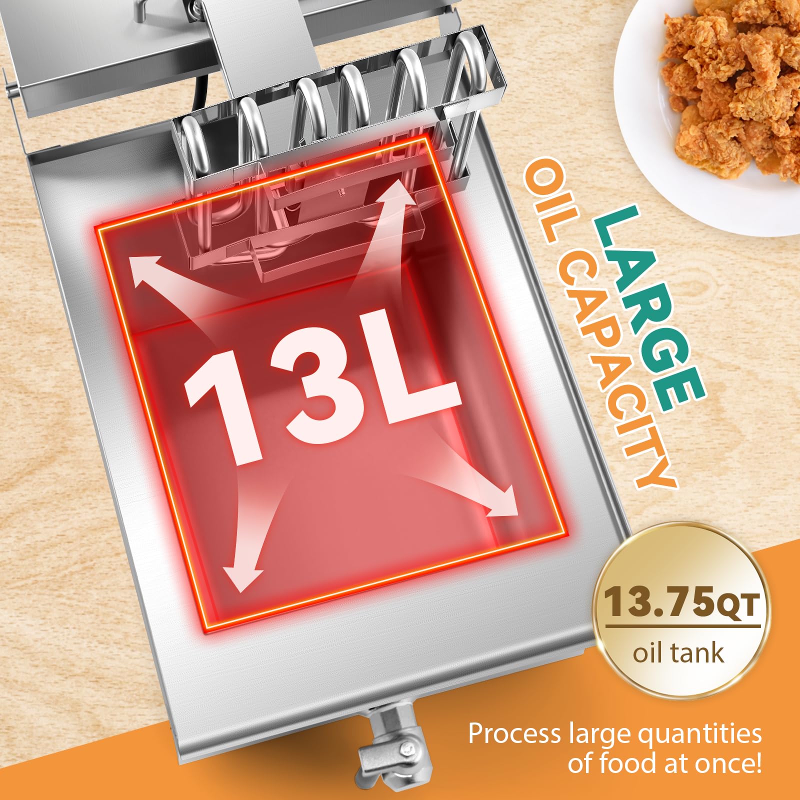 Newhai Electric Deep Fryer 13.7QT Commercial Countertop Frying Machine with Basket Stainless Steel for Restaurant Home 1500W 110V