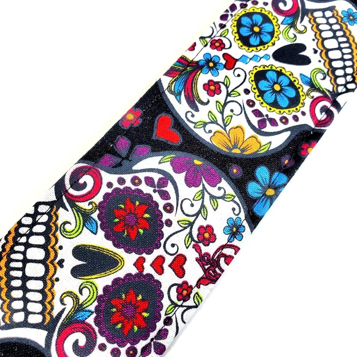 Sugar Skull Guitar Strap, Mexican, Genuine Leather Ends, Includes 2 Strap Locks & 1 Pick. Adjustable Strap, Pick Pocket, For Bass, Electric & Acoustic Guitars Gift for Guitar Players Men, Women & Kid