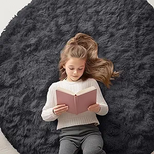 OLANLY Black Round Rugs for Bedroom - Machine Washable, 5 ft Circle Area Rugs for Living Room, Soft and Fluffy Shaggy Carpet for Teen Girls and Boys, Nursery Rooms, Dorms, Home Decor Aesthetic